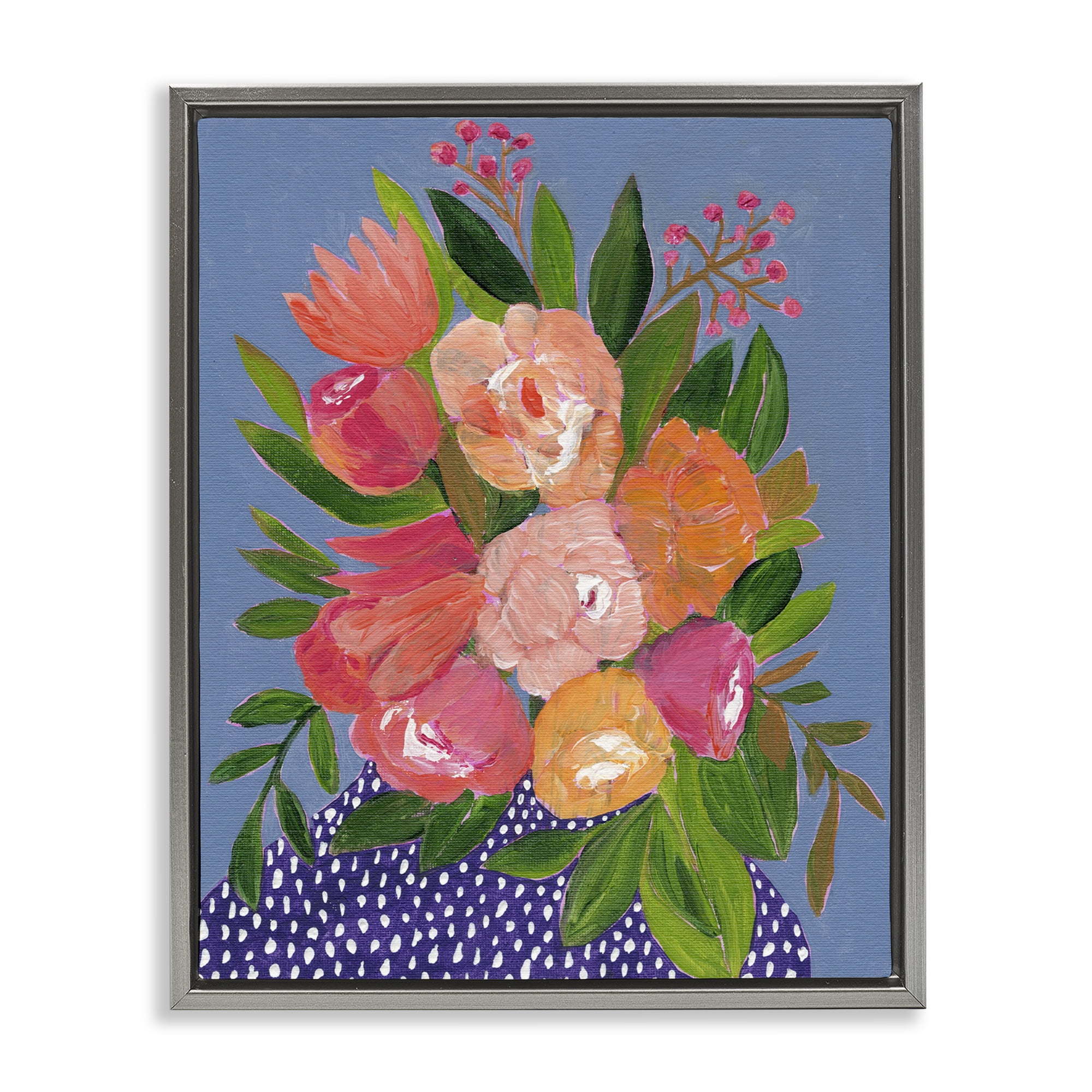 Stupell Industries Modern Speckled Flower Vase Plants & Flowers Painting Gray Floater Framed Canvas Art Print Wall Art, 25 x 31