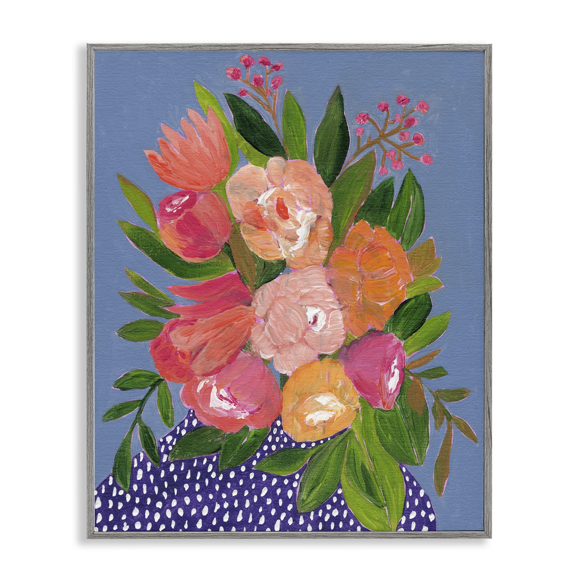 Stupell Industries Modern Speckled Flower Vase Plants & Flowers Painting Gray Framed Art Print Wall Art, 24 x 30