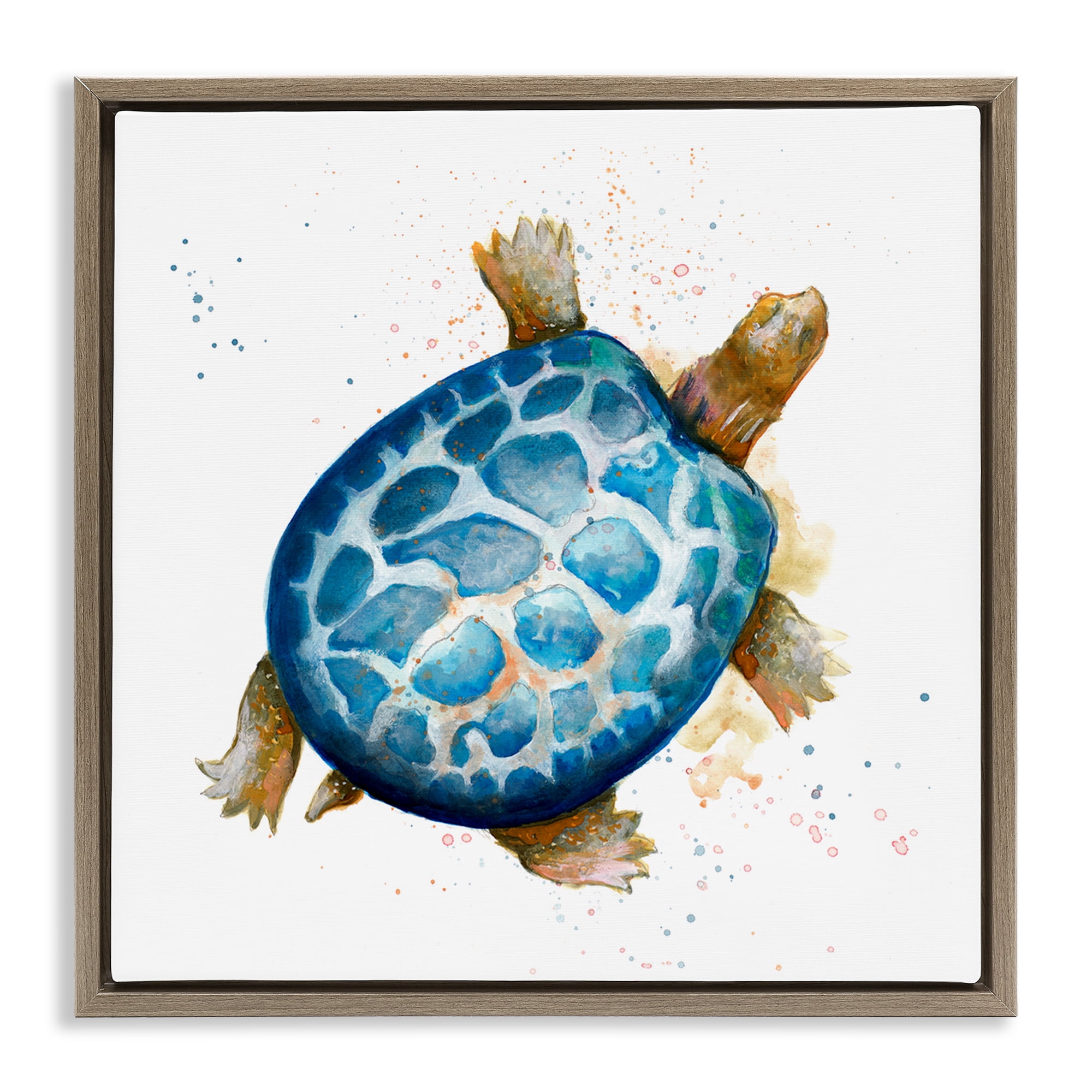 Stupell Industries Modern Speckled Turtle Animals & Insects Painting Brown Floater Framed Canvas Art Print Wall Art, 25 x 25