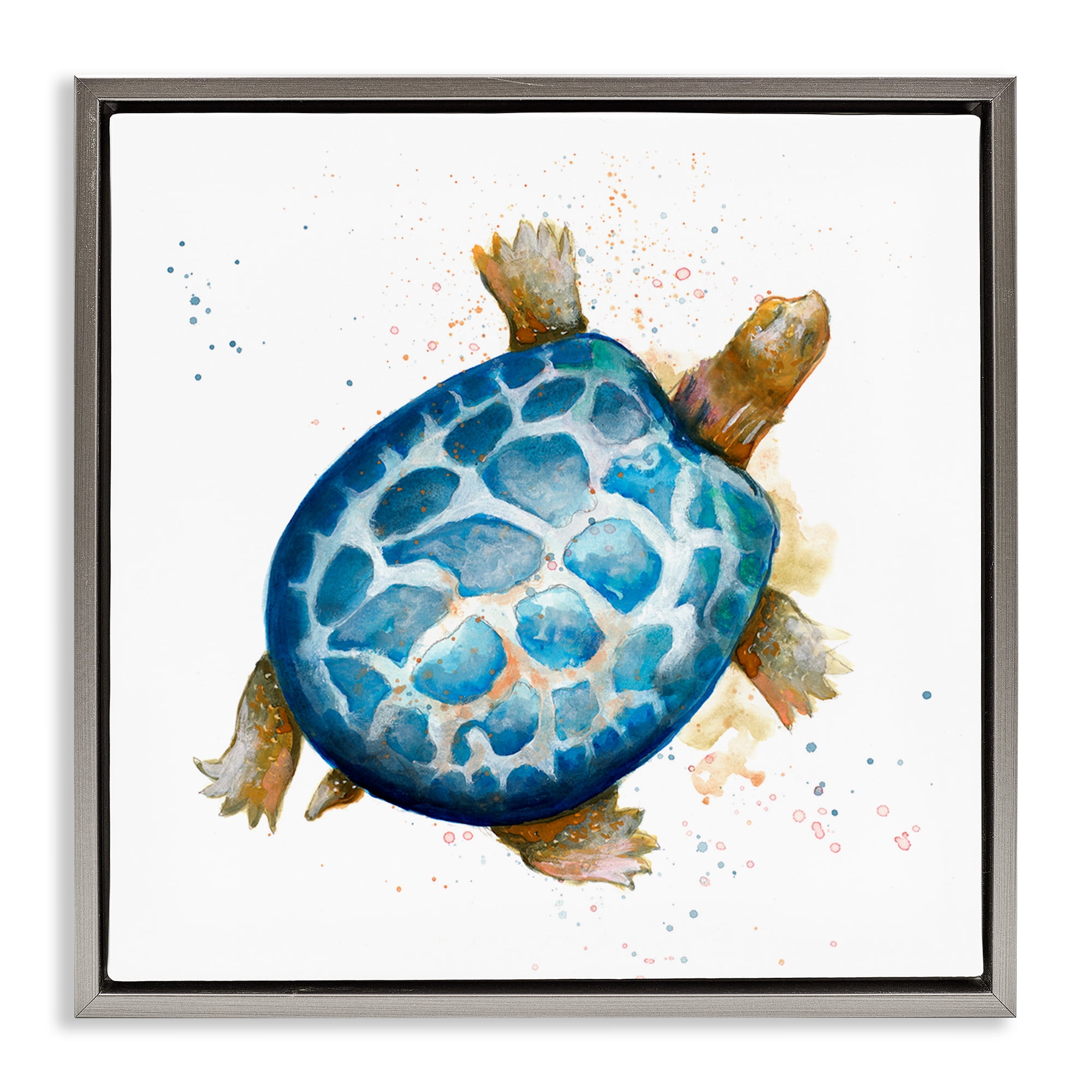 Stupell Industries Modern Speckled Turtle Animals & Insects Painting Gray Floater Framed Canvas Art Print Wall Art, 25 x 25