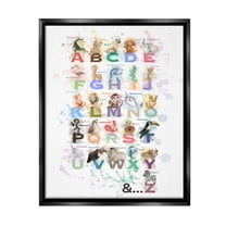 Stupell Industries Modern Splash Animal Alphabet Animals & Insects Painting Black Floater Framed Canvas Art Print Wall Art, 17 x 21