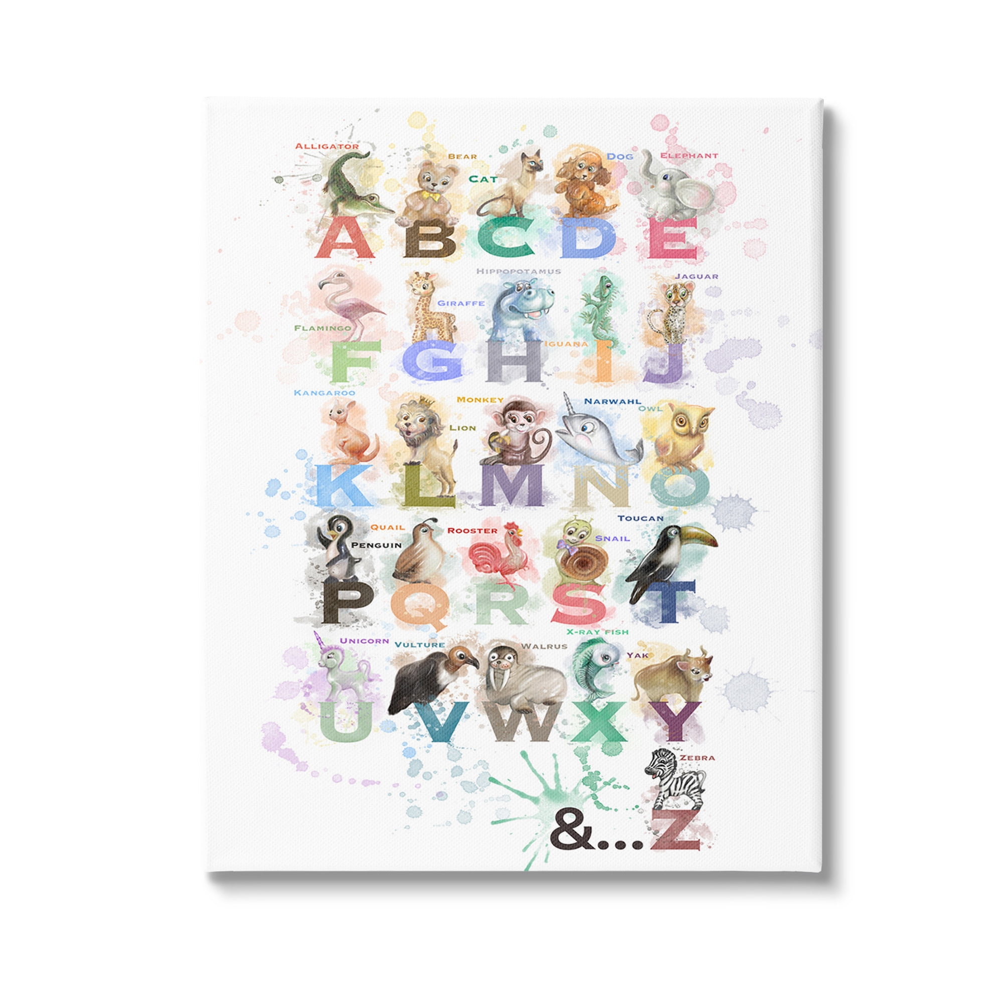 Stupell Industries Modern Splash Animal Alphabet Animals & Insects Painting Gallery Wrapped Canvas Art Print Wall Art, 30 x 40