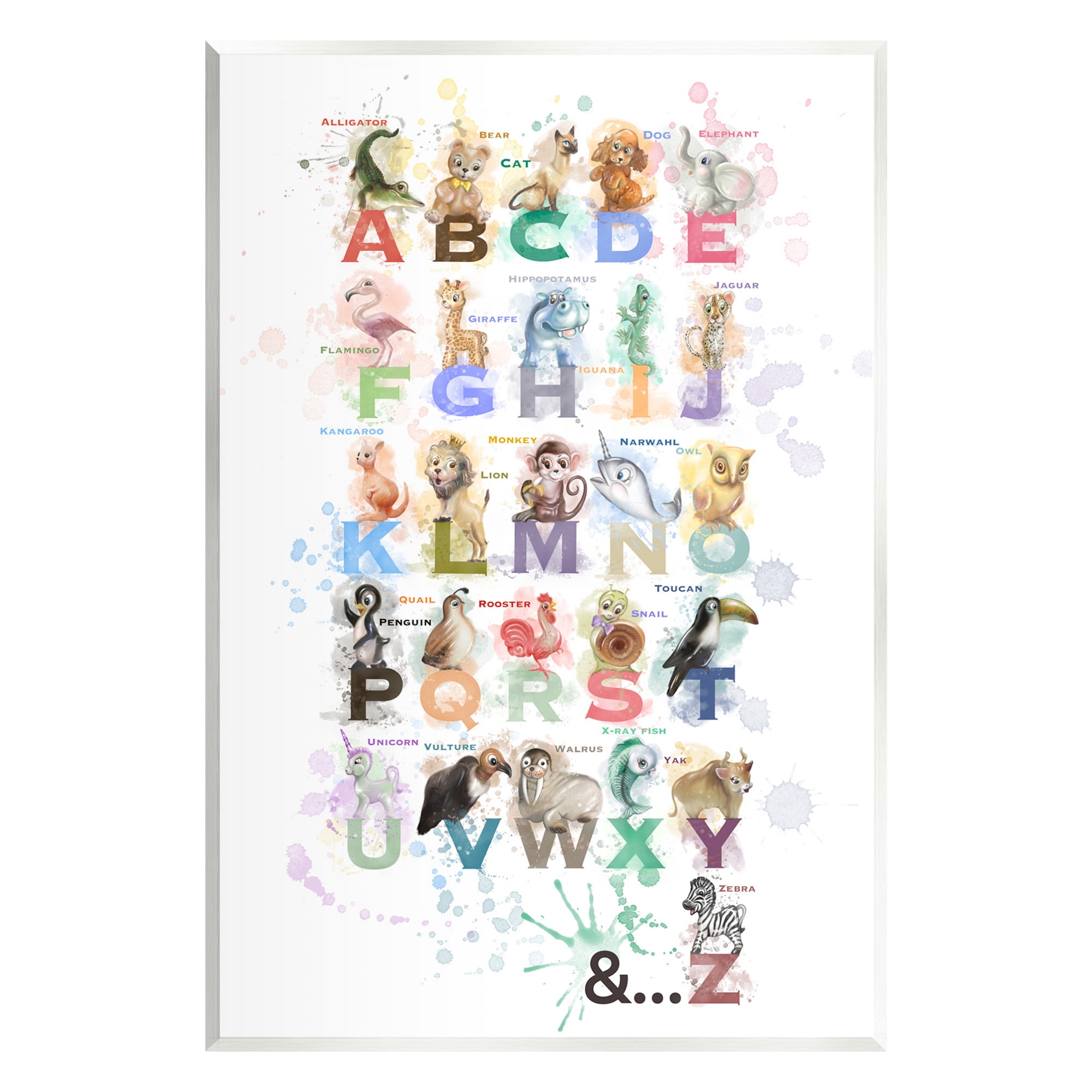 Stupell Industries Modern Splash Animal Alphabet Animals & Insects Painting Unframed Art Print Wall Art, 10 x 15