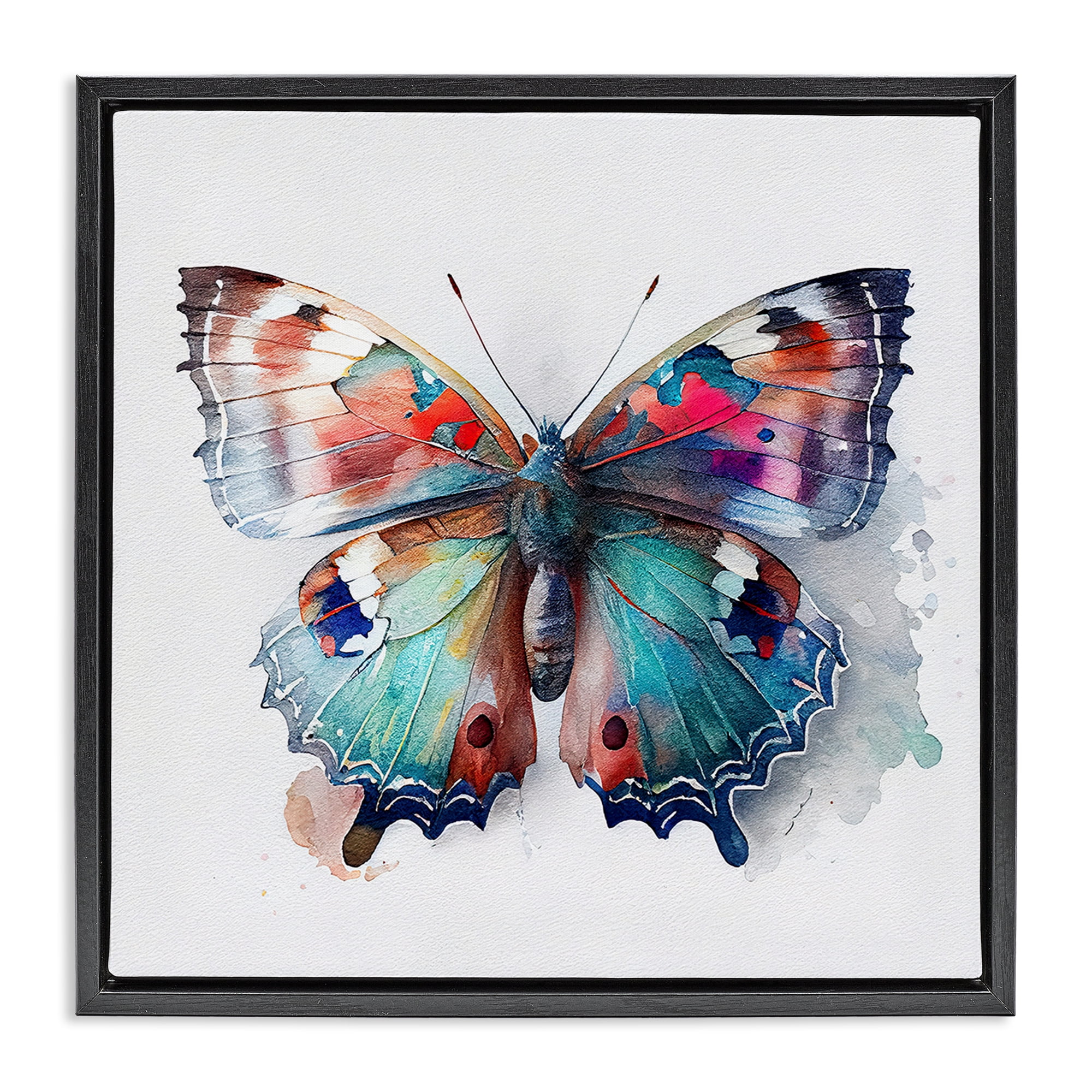 Stupell Industries Modern Splash Butterfly Animals & Insects Painting Black Floater Framed Canvas Art Print Wall Art, 18 x 18