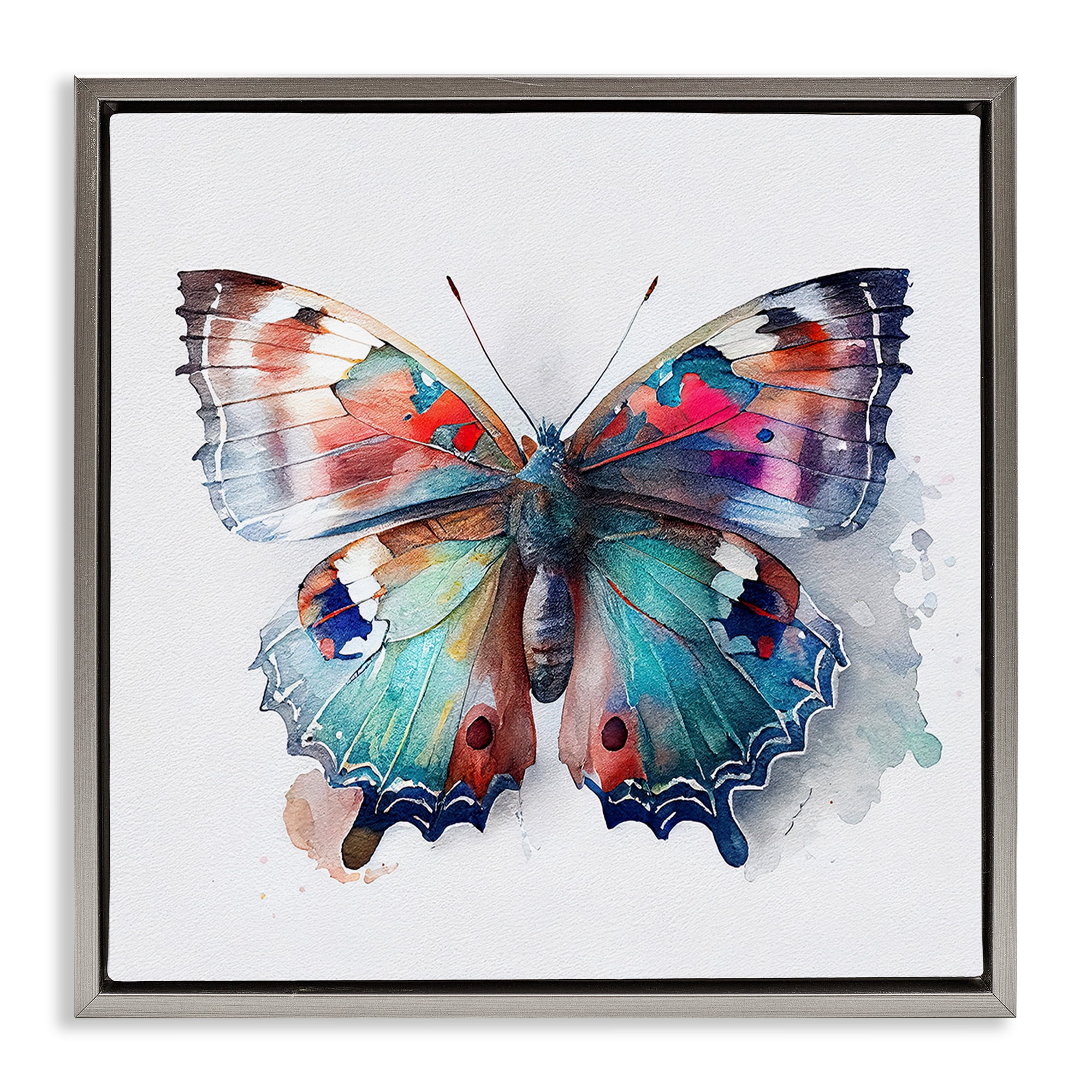 Stupell Industries Modern Splash Butterfly Animals & Insects Painting Gray Floater Framed Canvas Art Print Wall Art, 18 x 18