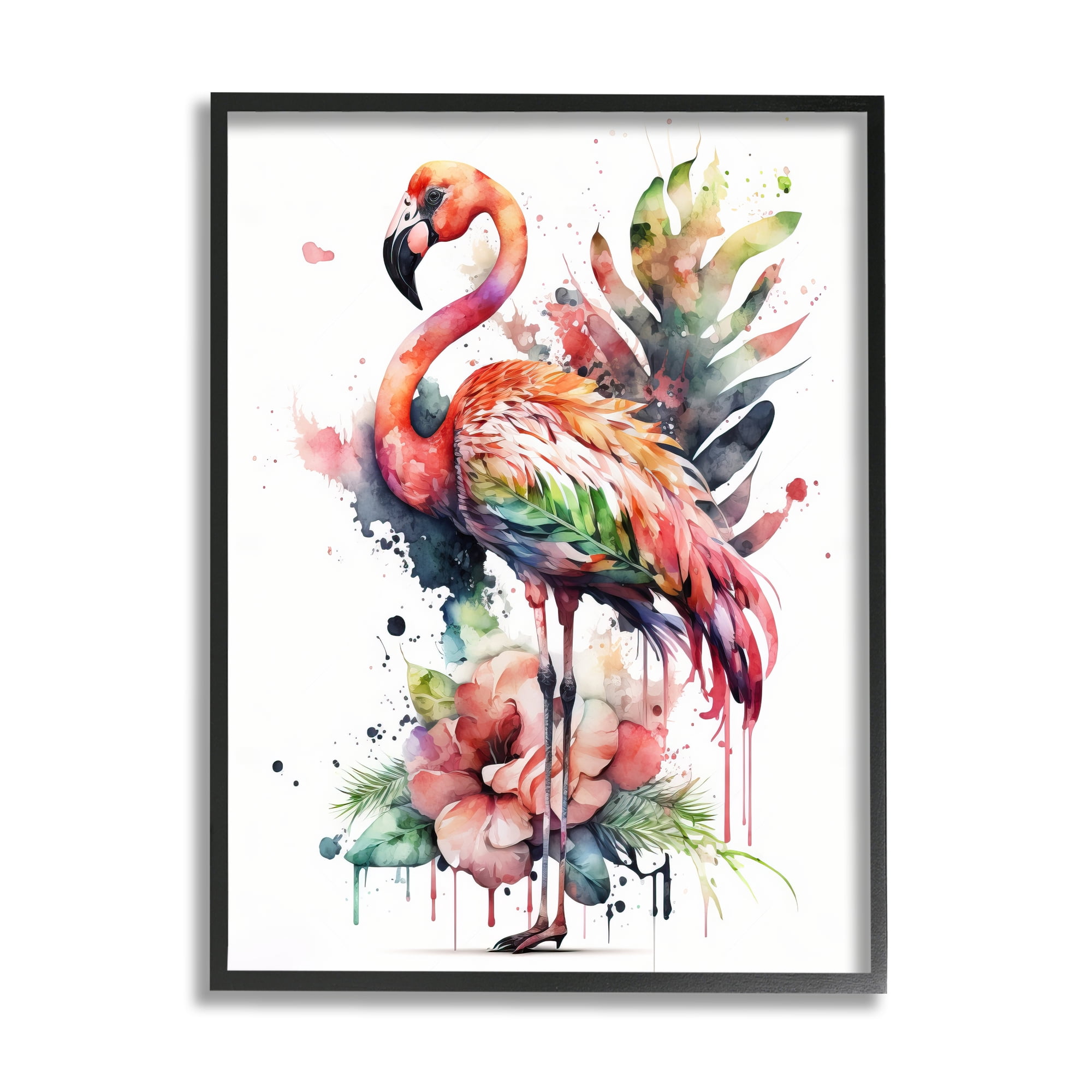 Stupell Industries Modern Splash Flamingo Animals & Insects Painting Black Framed Art Print Wall Art, 16 x 20