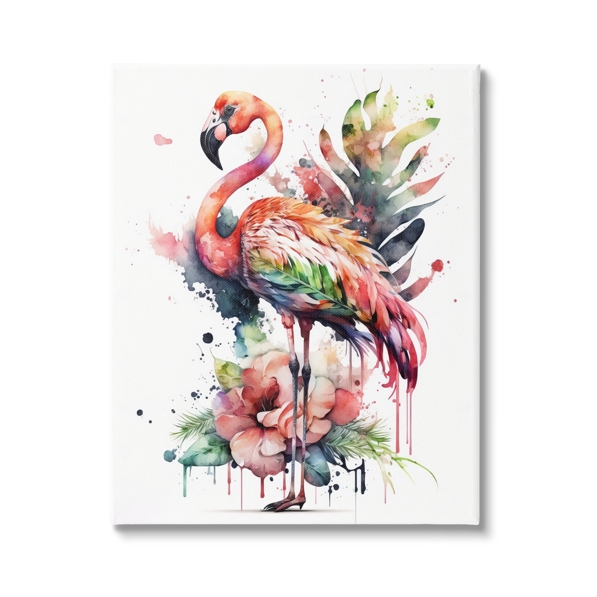 Stupell Industries Modern Splash Flamingo Animals & Insects Painting Gallery Wrapped Canvas Art Print Wall Art, 24 x 30