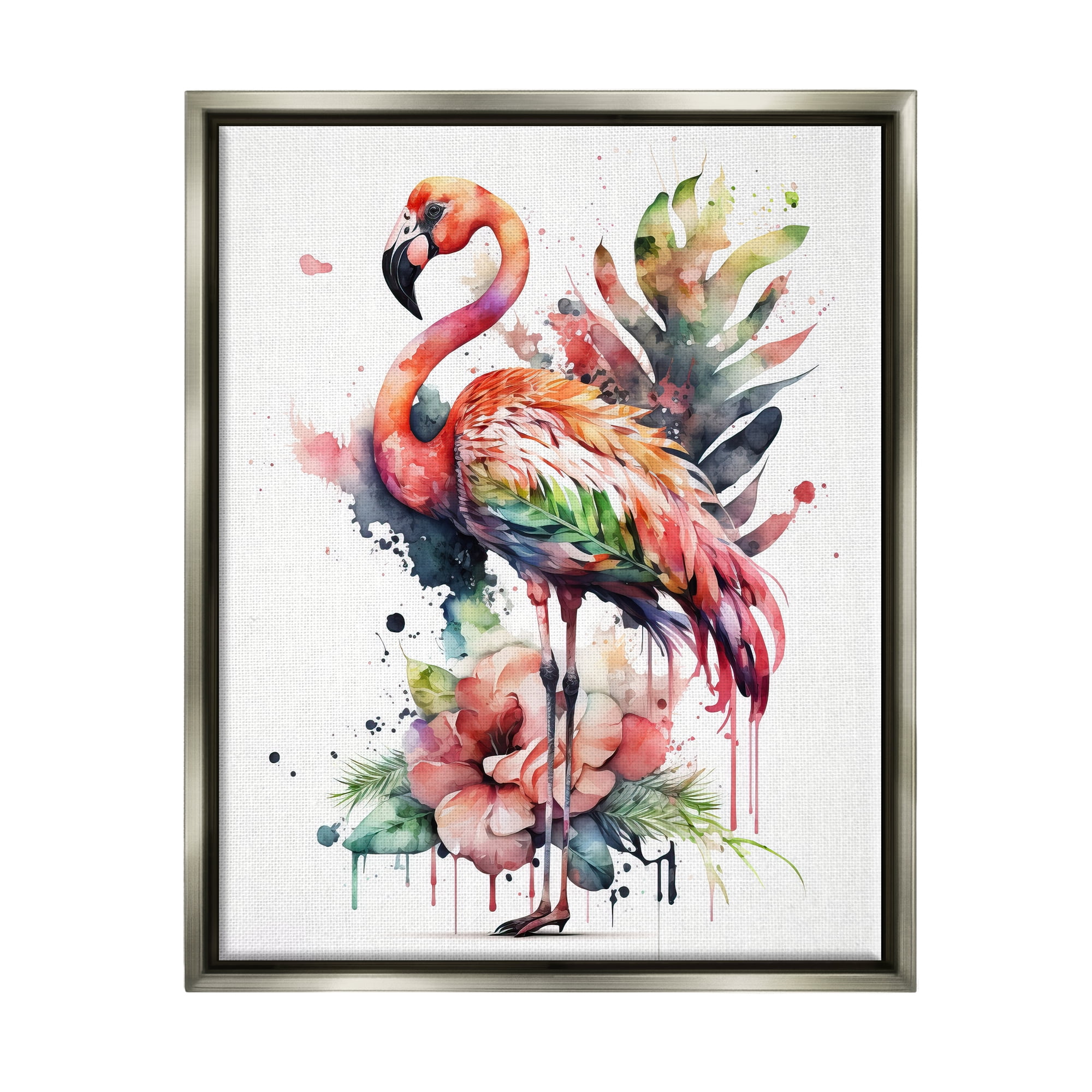 Stupell Industries Modern Splash Flamingo Animals & Insects Painting Gray Floater Framed Canvas Art Print Wall Art, 25 x 31