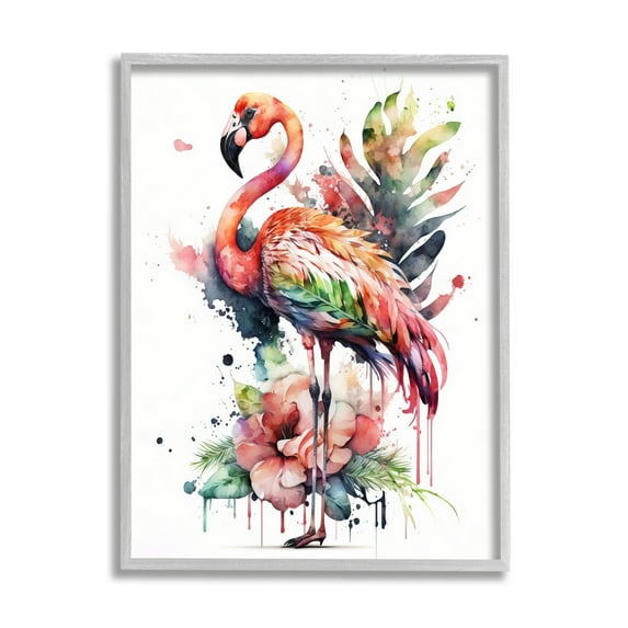 Stupell Industries Modern Splash Flamingo Animals & Insects Painting Gray Framed Art Print Wall Art, 11 x 14