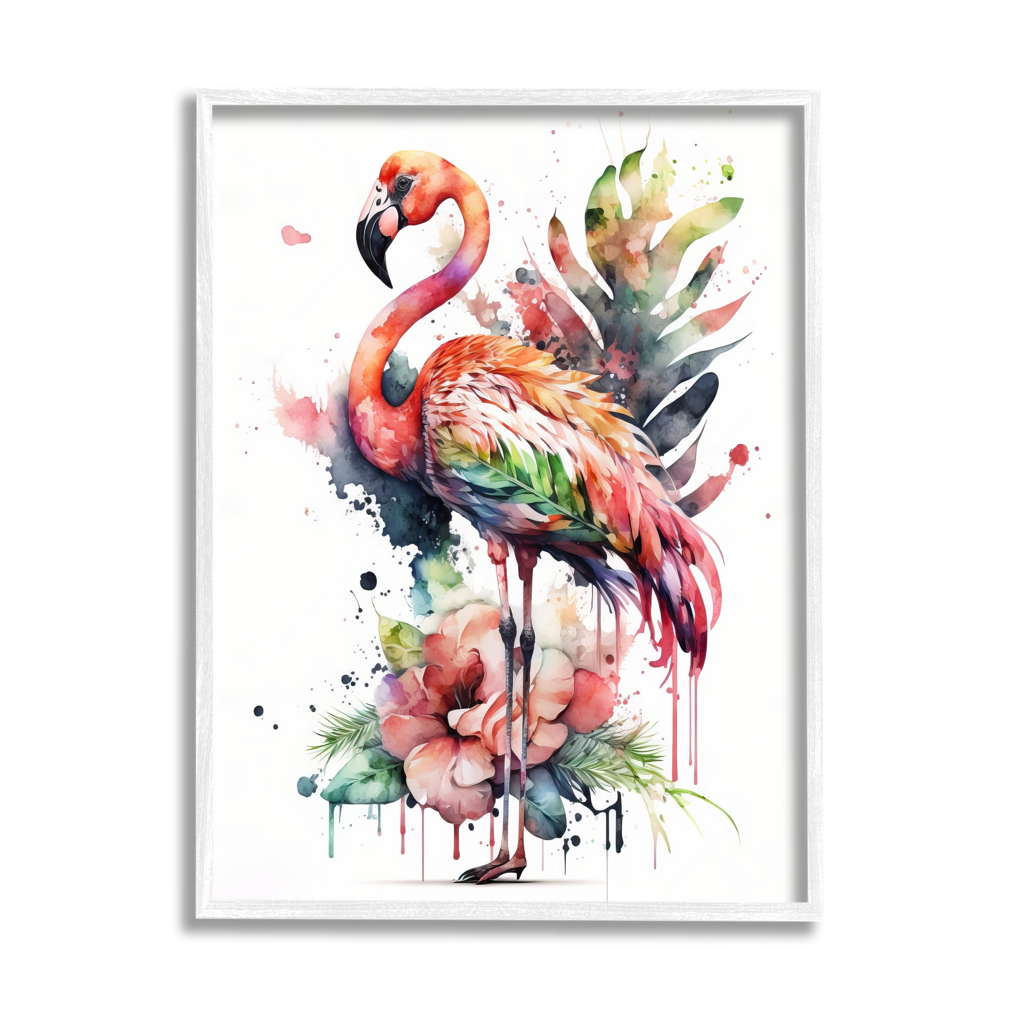 Stupell Industries Modern Splash Flamingo Animals & Insects Painting White Framed Art Print Wall Art, 11 x 14