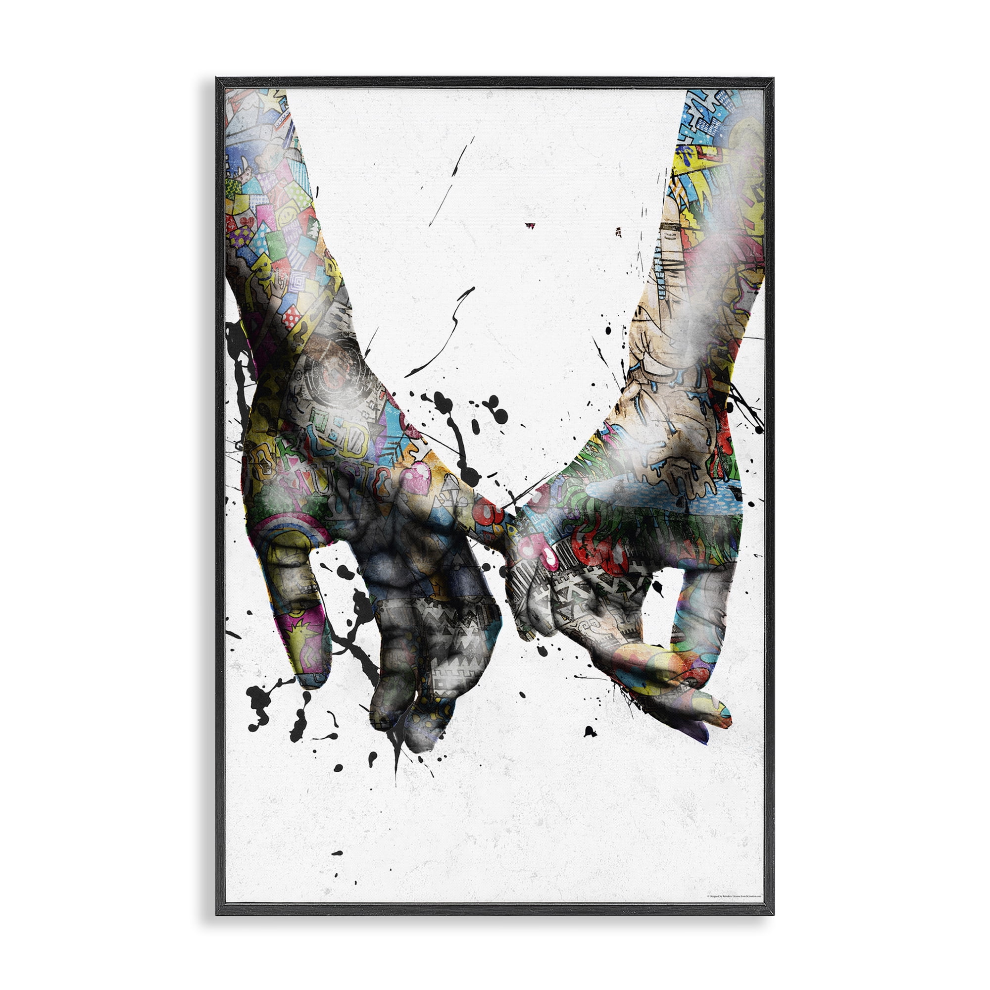 Stupell Industries Modern Splash Hand Holding People Painting Black Framed Art Print Wall Art, 20 x 30