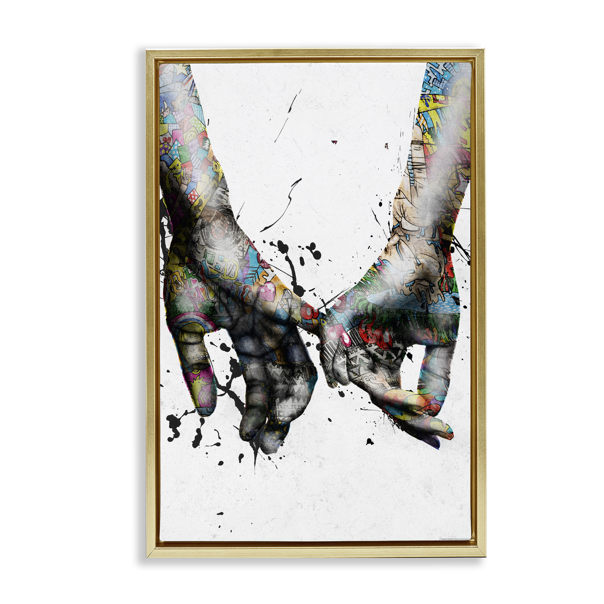 Stupell Industries Modern Splash Hand Holding People Painting Gold Floater Framed Canvas Art Print Wall Art, 17 x 25