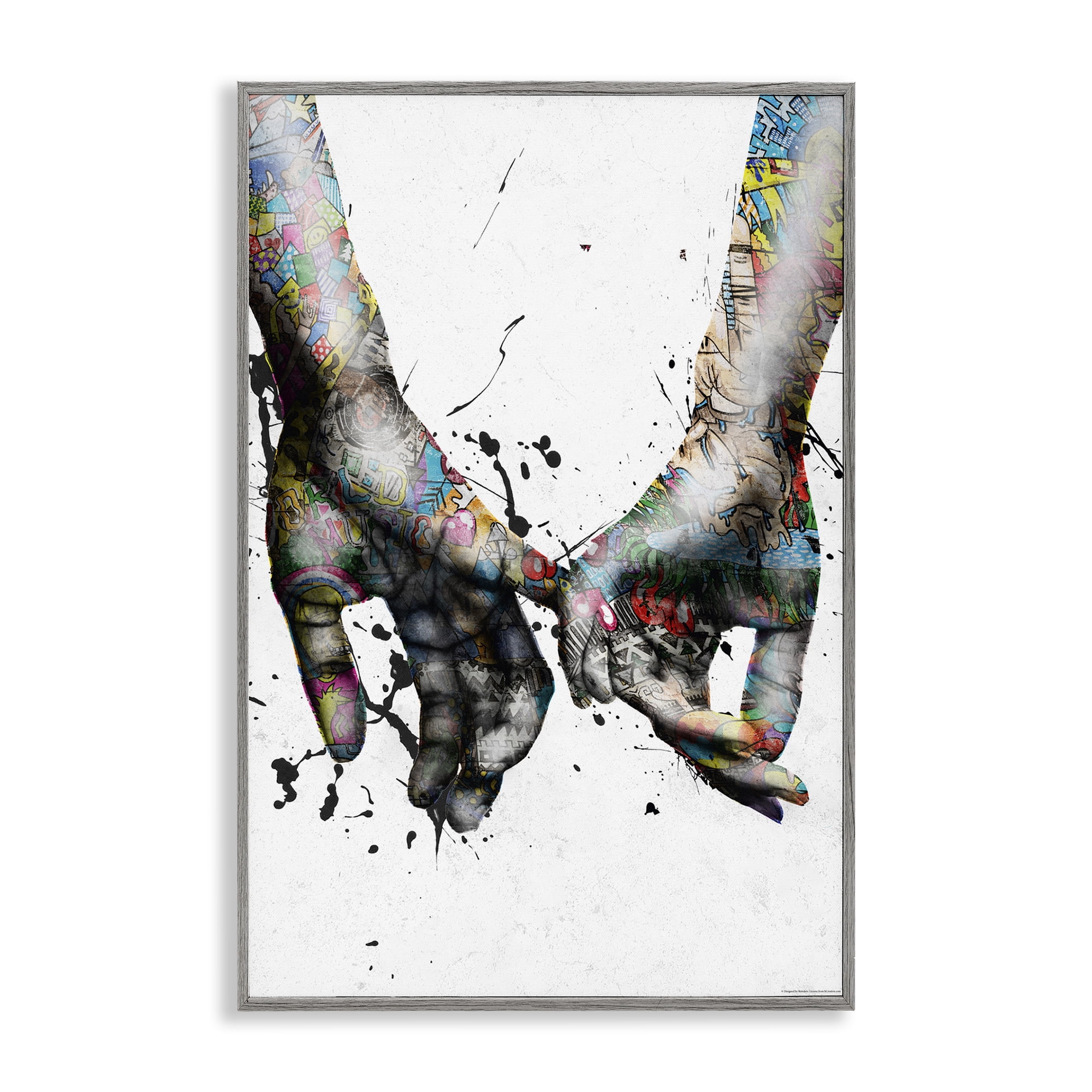 Stupell Industries Modern Splash Hand Holding People Painting Gray Framed Art Print Wall Art, 20 x 30