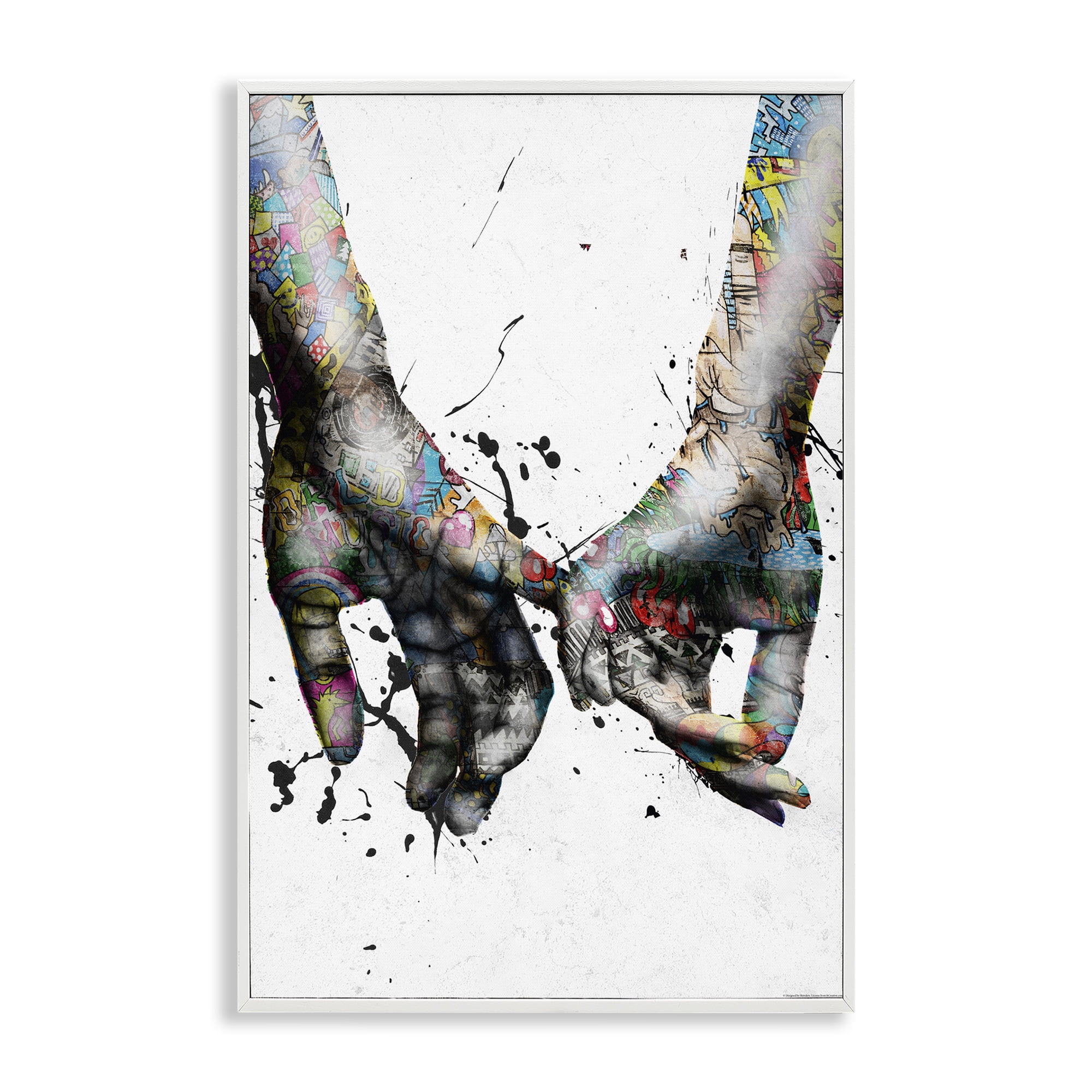 Stupell Industries Modern Splash Hand Holding People Painting White Framed Art Print Wall Art, 20 x 30