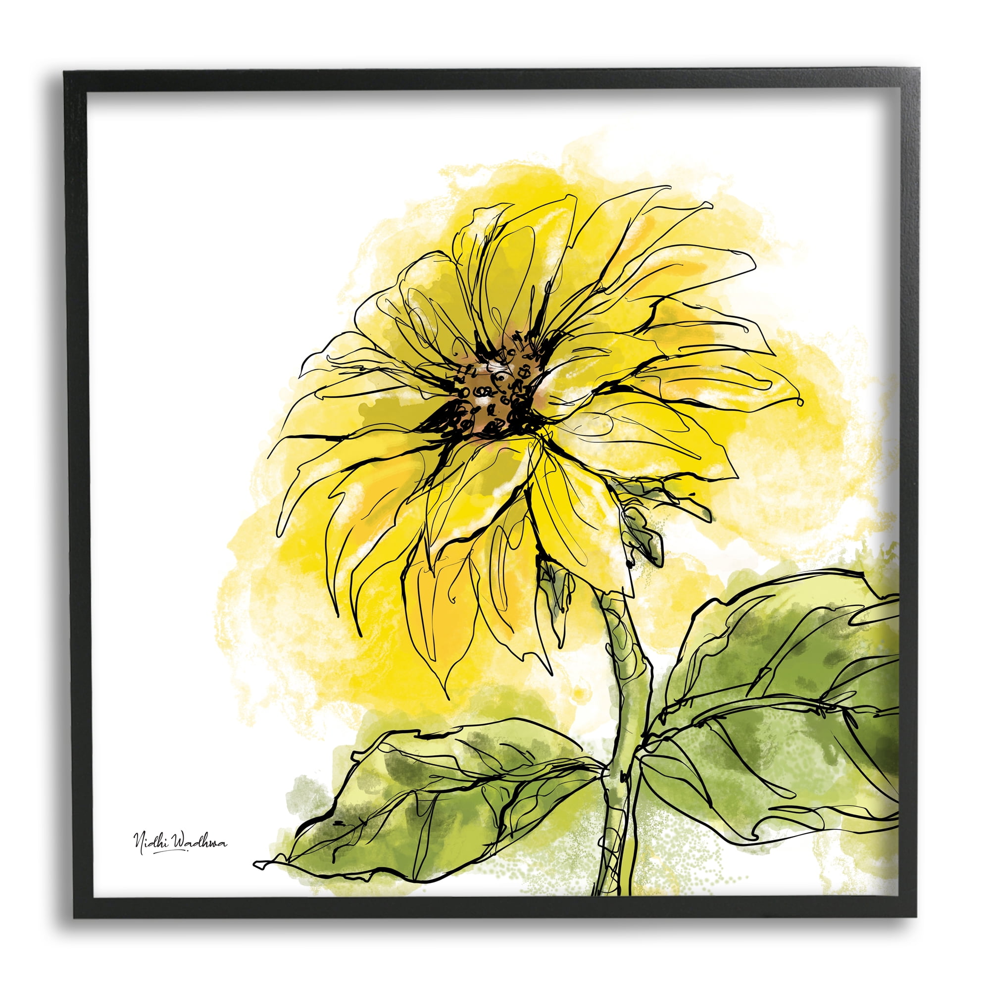 Stupell Industries Modern Splash Sunflower Botanical & Floral Painting Black Framed Art Print Wall Art, 17 x 17
