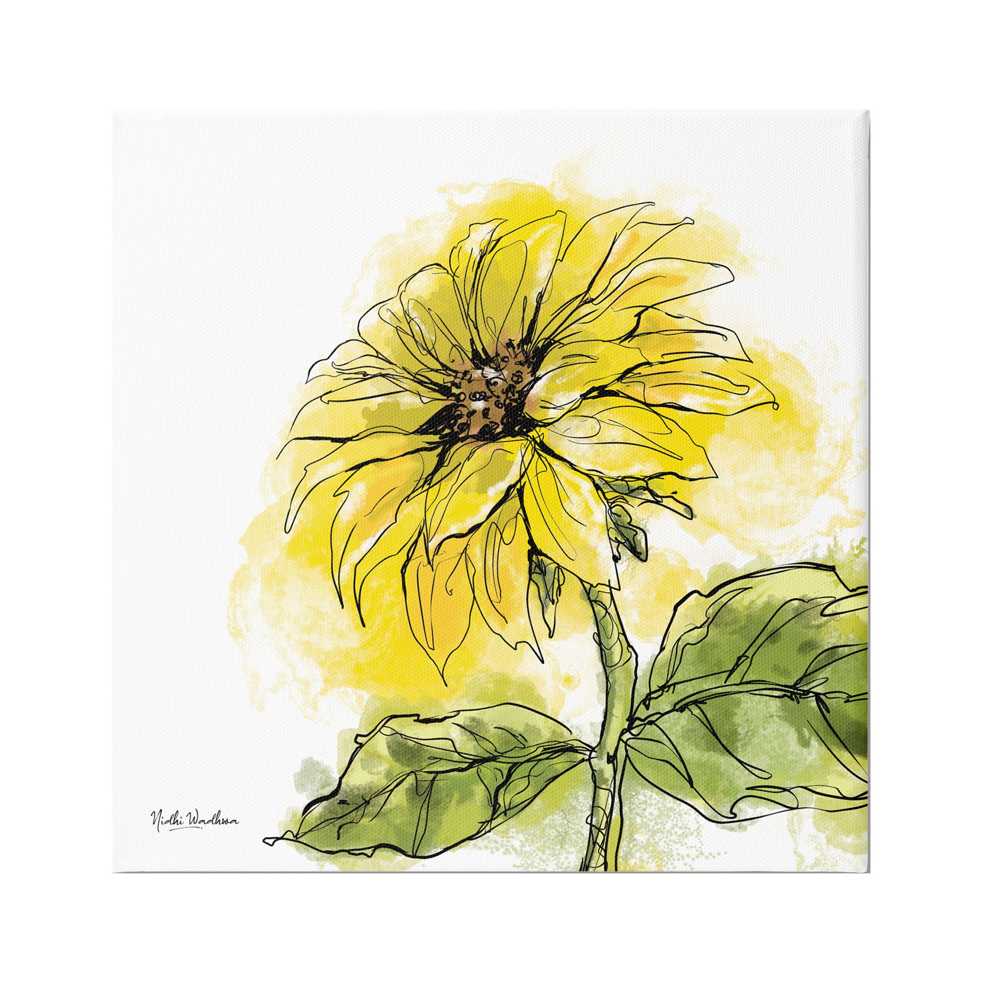 Stupell Industries Modern Splash Sunflower Botanical & Floral Painting Gallery Wrapped Canvas Print Wall Art, 36 x 36