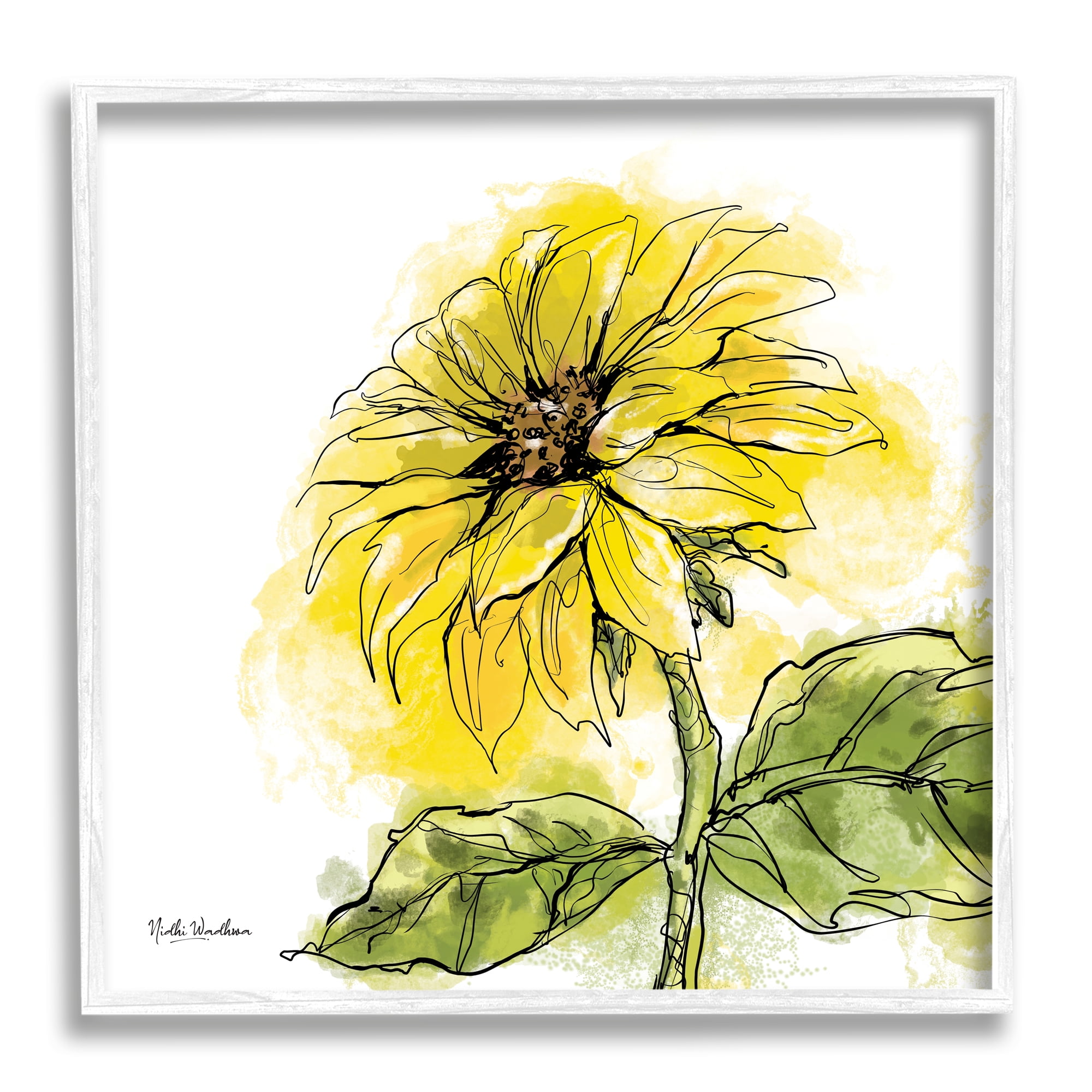 Stupell Industries Modern Splash Sunflower Botanical & Floral Painting White Framed Art Print Wall Art, 17 x 17