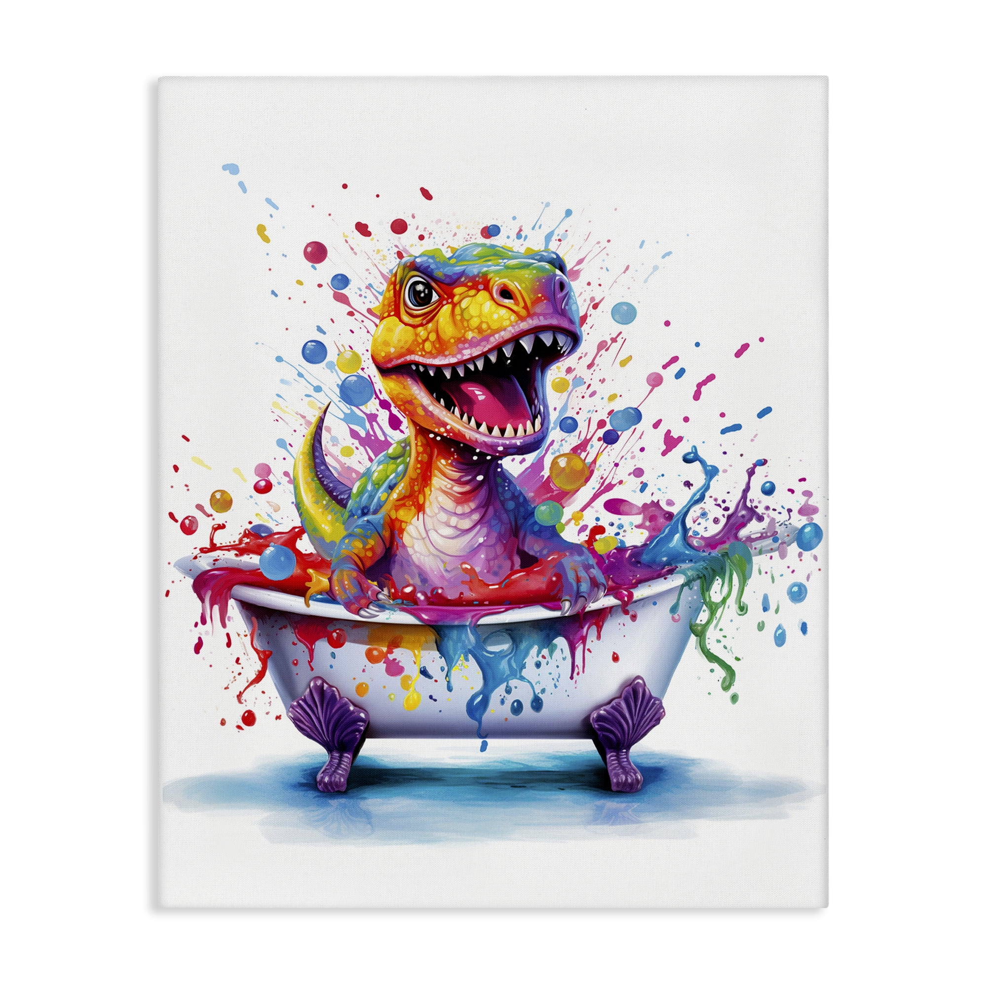 Stupell Industries Modern Splatter Dino Typography Painting Gallery Wrapped Canvas Art Print Wall Art, 36 x 48