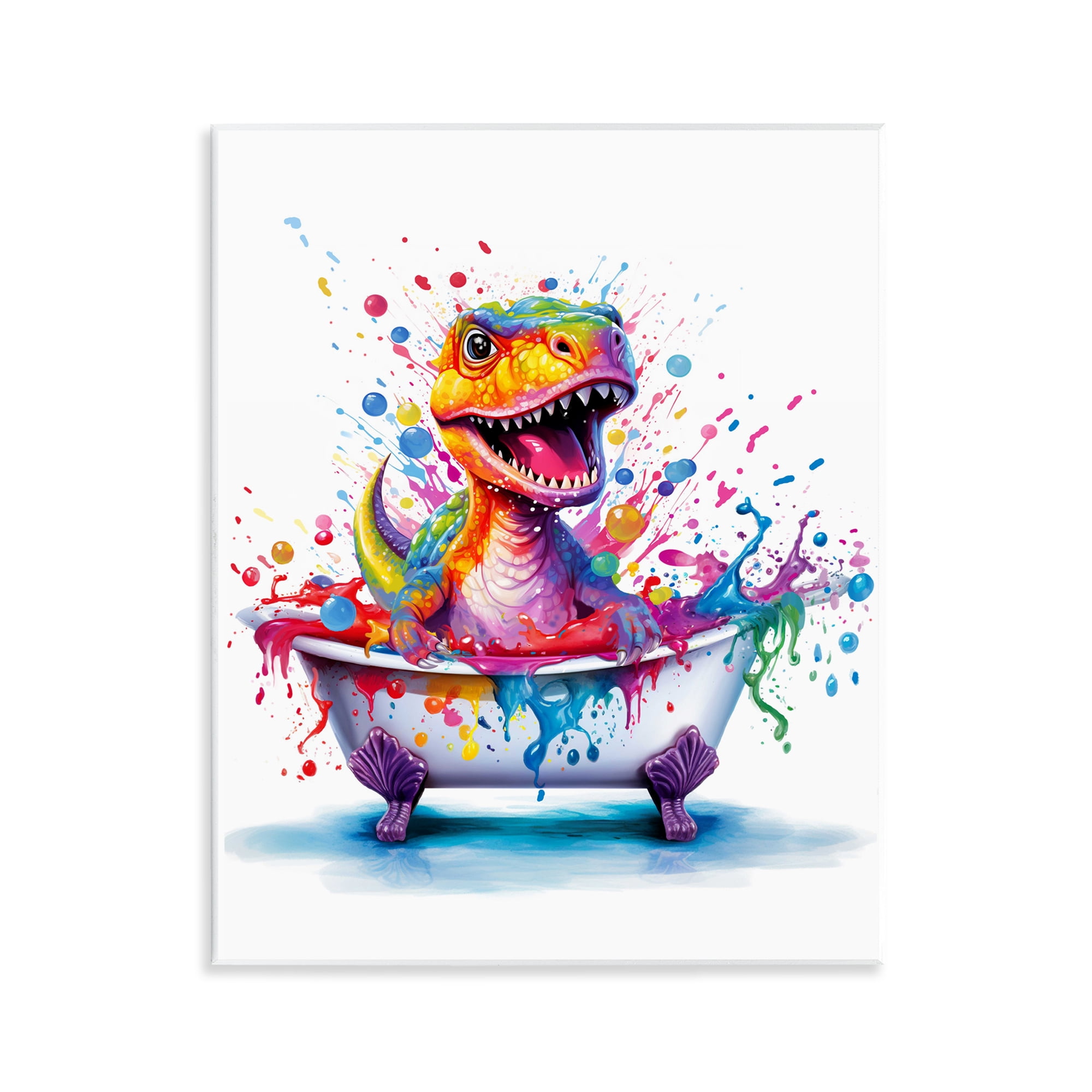 Stupell Industries Modern Splatter Dino Typography Painting Unframed Art Print Wall Art, 11 x 14