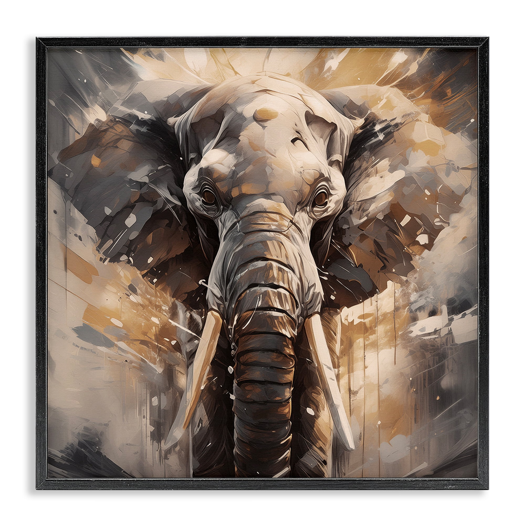 Stupell Industries Modern Splatter Elephant Animals Painting Black Framed Art Print Wall Art, 17 x 17