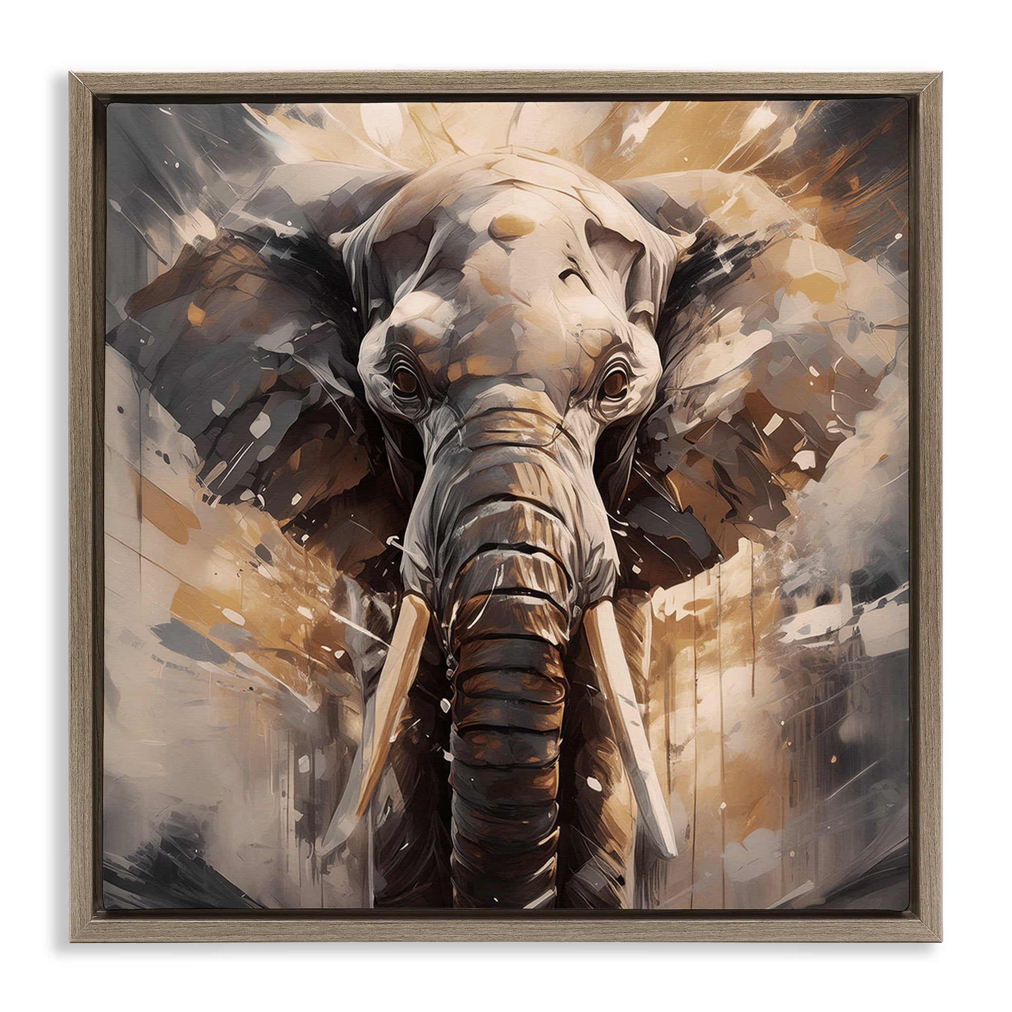 Stupell Industries Modern Splatter Elephant Animals Painting Brown Floater Framed Canvas Art Print Wall Art, 25 x 25