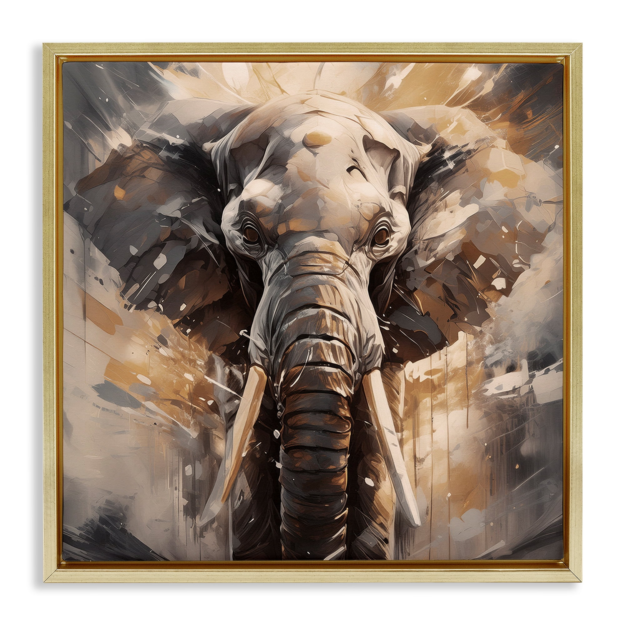 Stupell Industries Modern Splatter Elephant Animals Painting Gold Floater Framed Canvas Art Print Wall Art, 25 x 25
