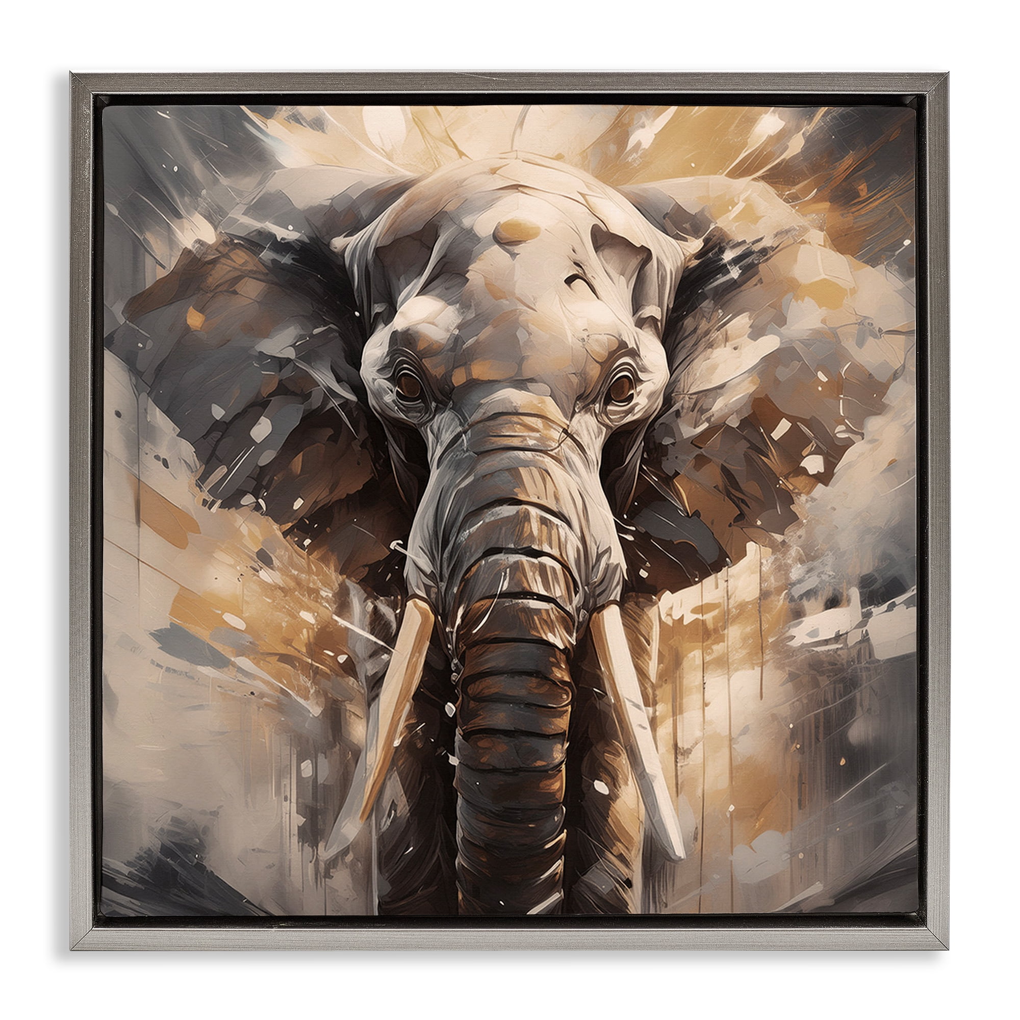 Stupell Industries Modern Splatter Elephant Animals Painting Gray Floater Framed Canvas Art Print Wall Art, 25 x 25