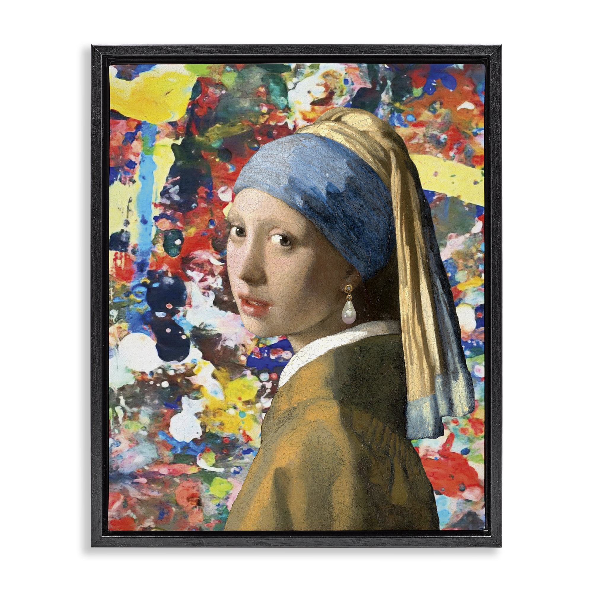 Stupell Industries Modern Splatter Iconic Pearl Earring Black Framed Floater Canvas Wall Art, design by Grotto Studios