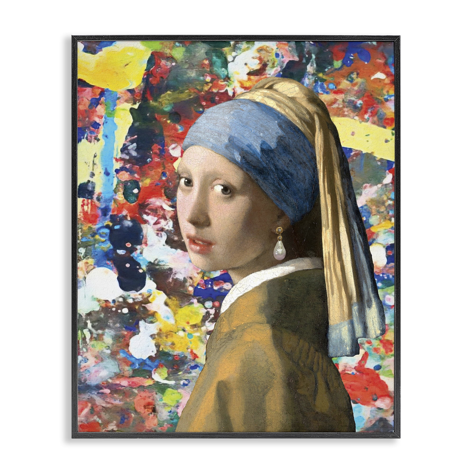 Stupell Industries Modern Splatter Iconic Pearl Earring Black Framed Giclee Art, design by Grotto Studios