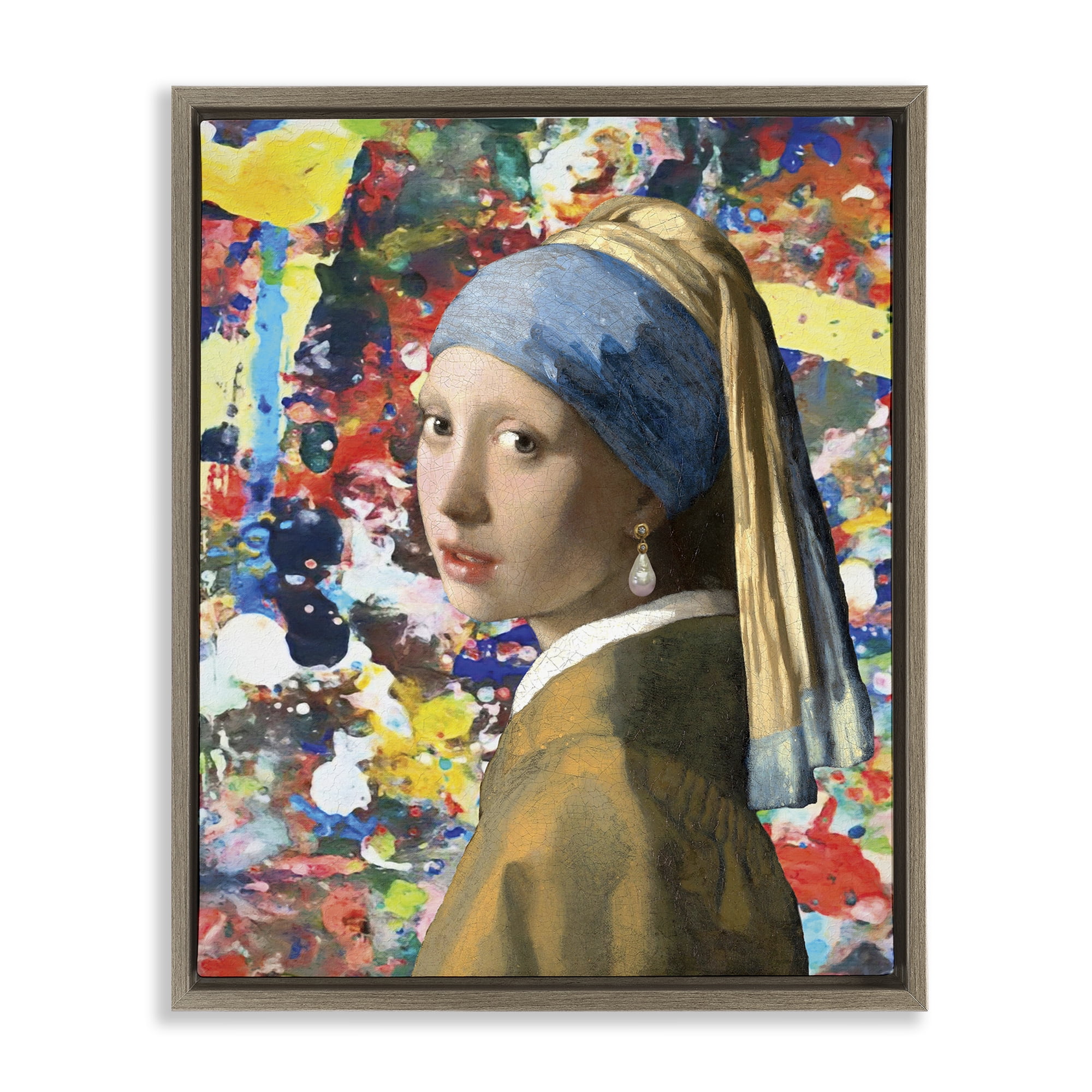 Stupell Industries Modern Splatter Iconic Pearl Earring Brown Framed Floater Canvas Wall Art, design by Grotto Studios