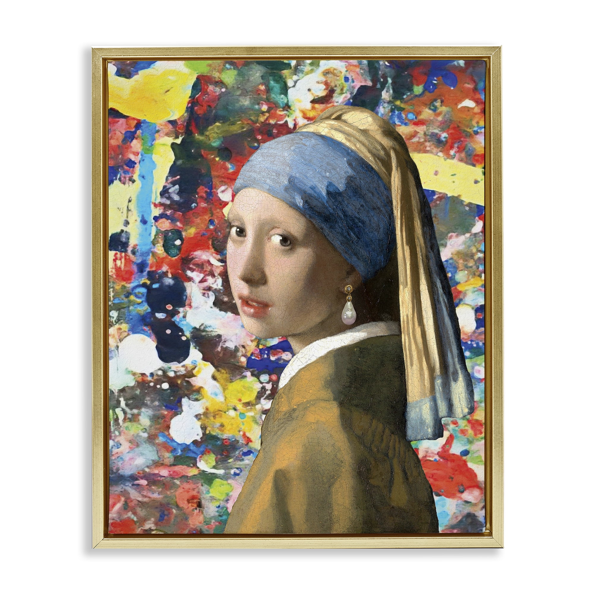 Stupell Industries Modern Splatter Iconic Pearl Earring Gold Framed Floater Canvas Wall Art, design by Grotto Studios