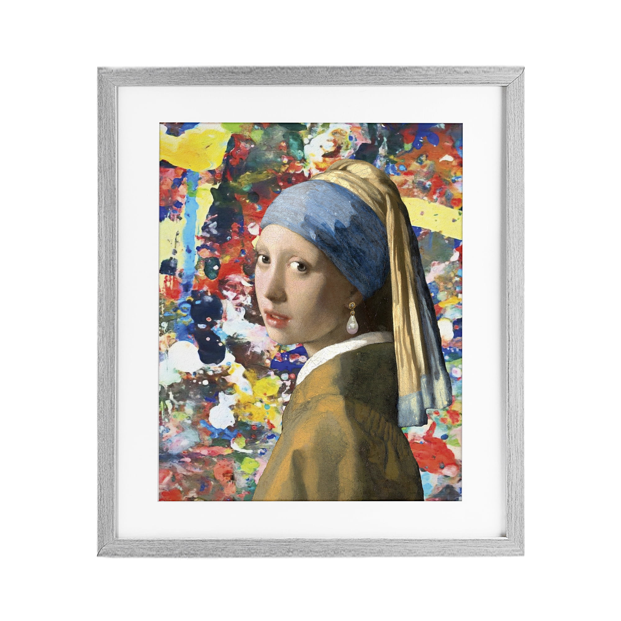 Stupell Industries Modern Splatter Iconic Pearl Earring Gray Framed Print Under Glass, design by Grotto Studios