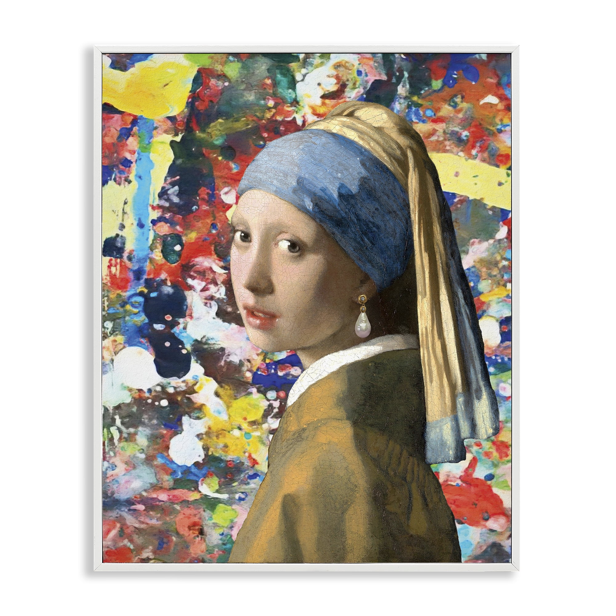 Stupell Industries Modern Splatter Iconic Pearl Earring White Framed Giclee Art, design by Grotto Studios