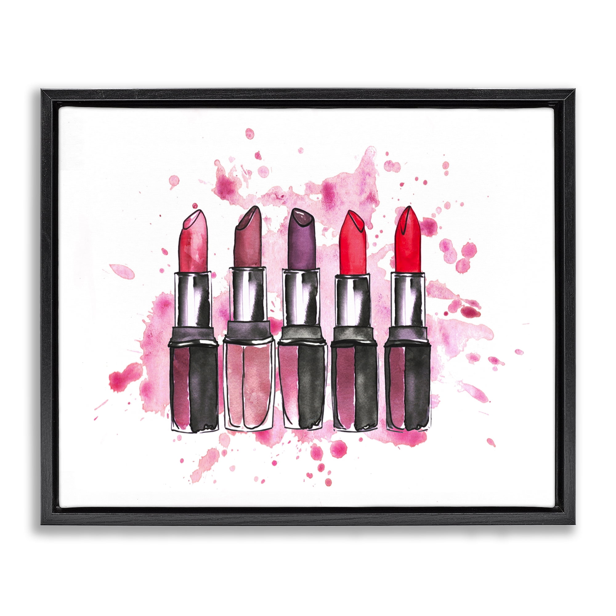 Stupell Industries Modern Splatter Lipstick Fashion Painting Black Floater Framed Canvas Art Print Wall Art, 31 x 25