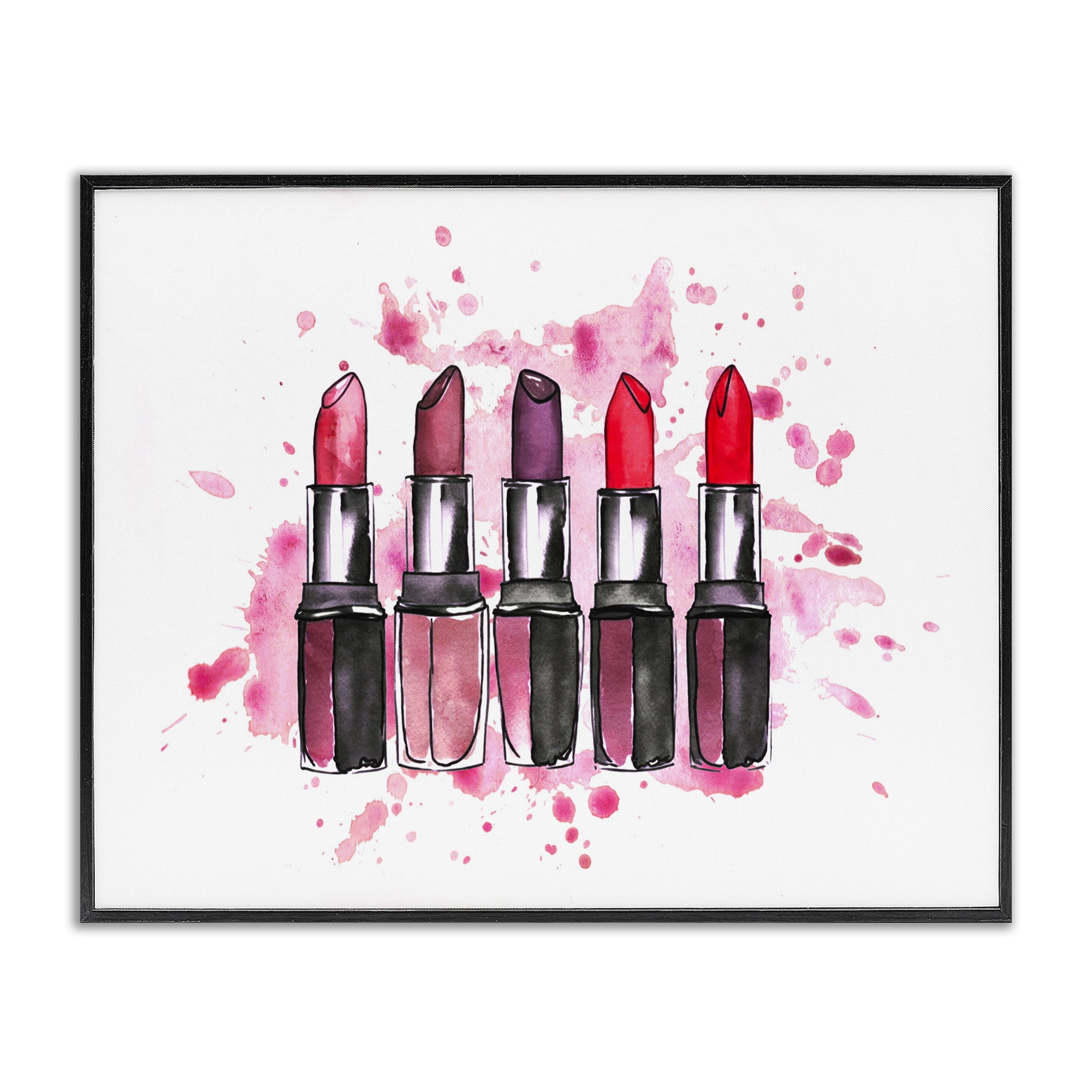 Stupell Industries Modern Splatter Lipstick Fashion Painting Black Framed Art Print Wall Art, 30 x 24