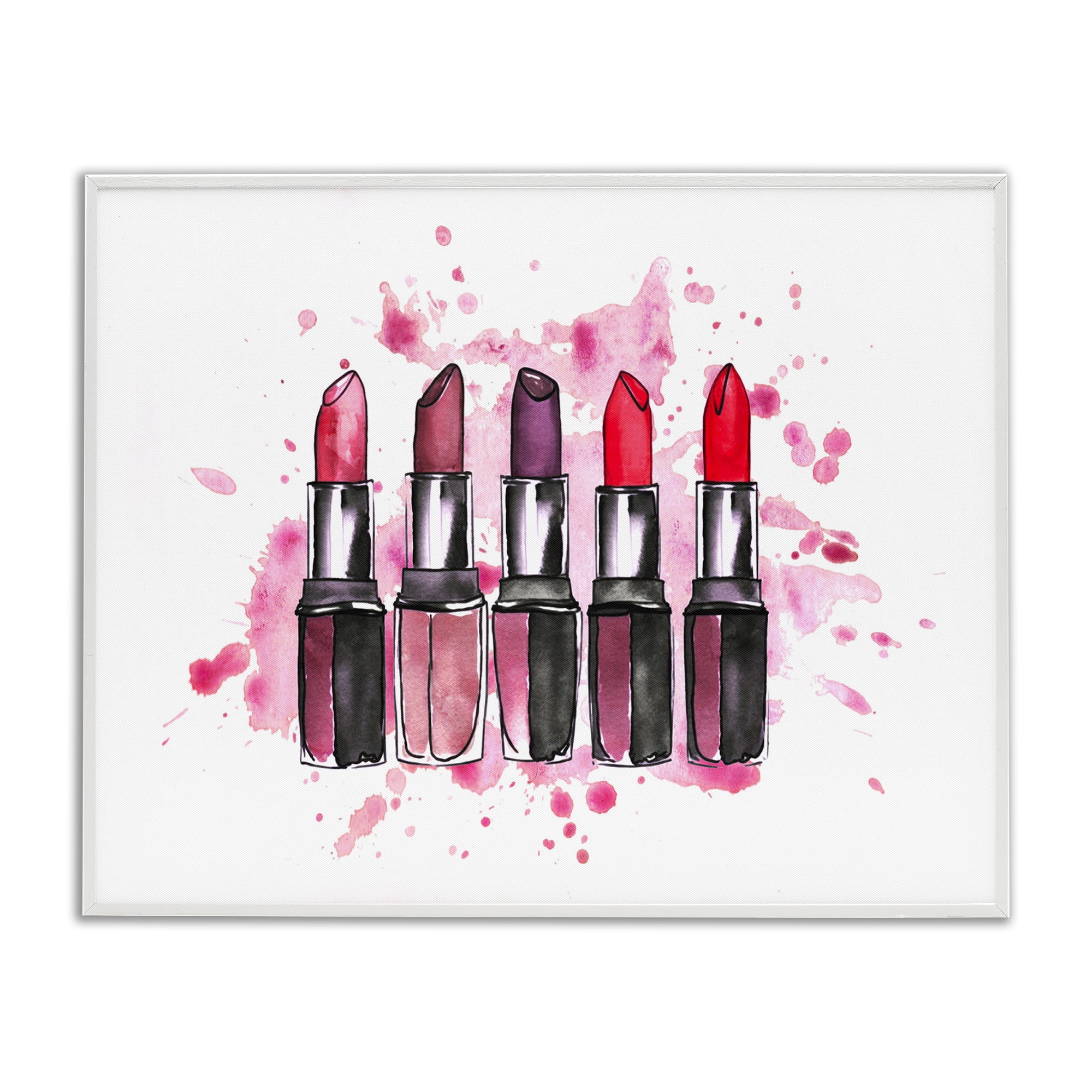 Stupell Industries Modern Splatter Lipstick Fashion Painting White Framed Art Print Wall Art, 20 x 16