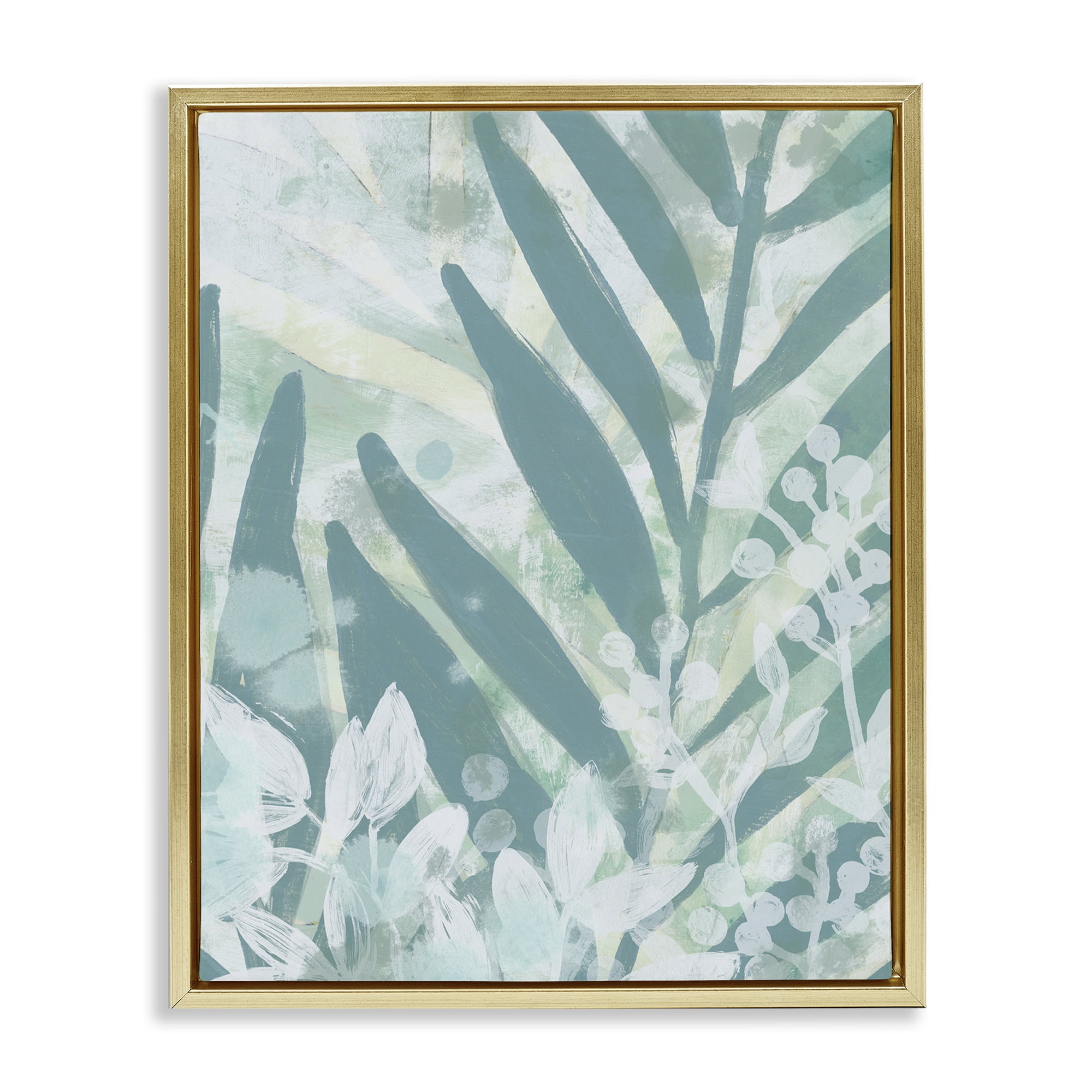 Stupell Industries Modern Splatter Palms Botanical & Floral Painting Gold Floater Framed Art Print Wall Art, 25 x 31