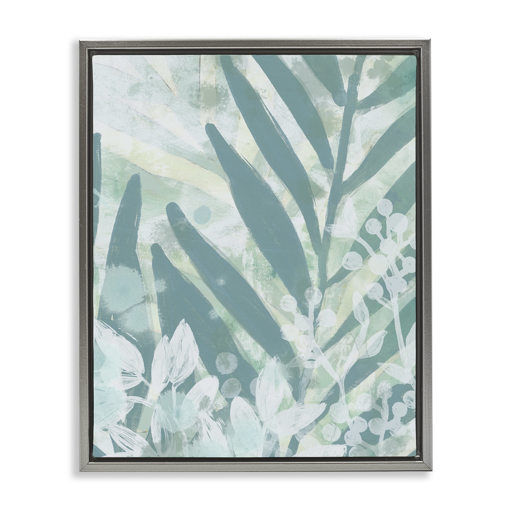 Stupell Industries Modern Splatter Palms Botanical & Floral Painting Gray Floater Framed Art Print Wall Art, 17 x 21