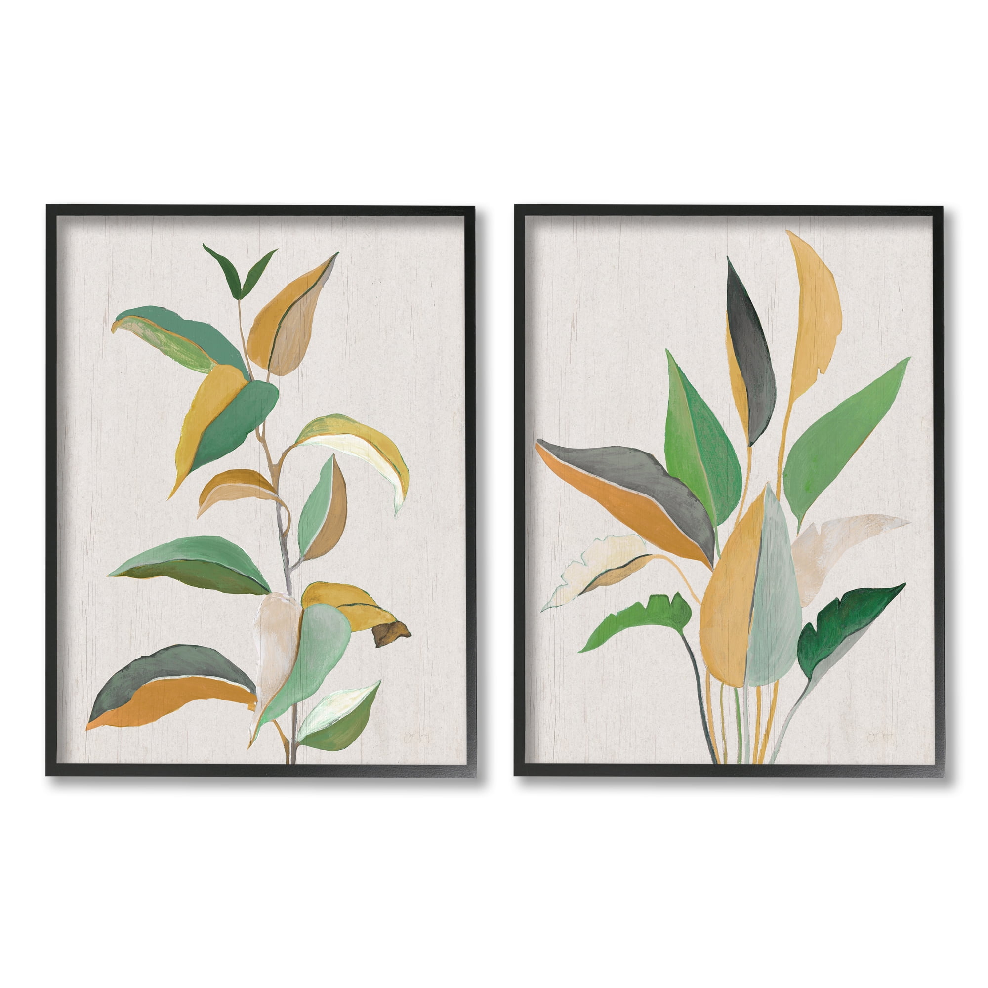 Stupell Industries Modern Split Plant Leaves Botanical & Floral Painting Black Framed Art Print Wall Art, 11 x 14, Set of 2