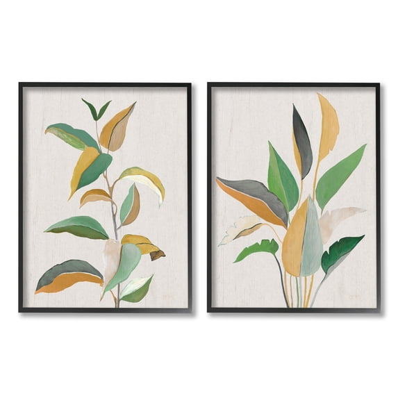 Stupell Industries Modern Split Plant Leaves Botanical & Floral Painting Black Framed Art Print Wall Art, 11 x 14, Set of 2