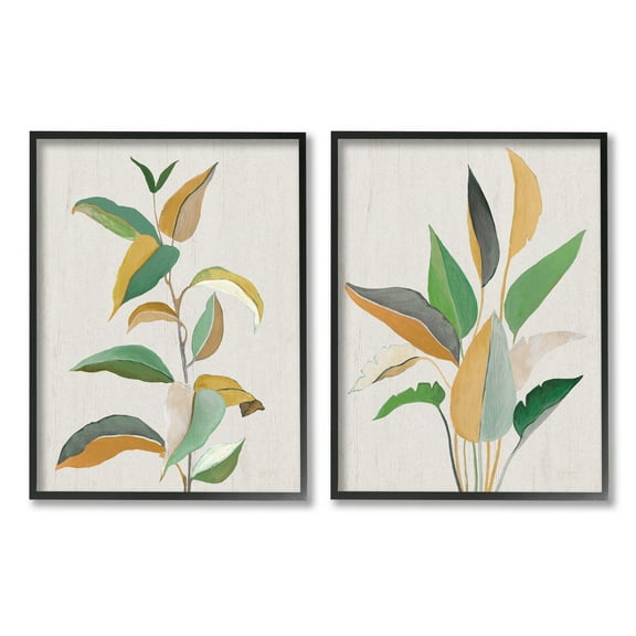 Stupell Industries Modern Split Plant Leaves Botanical & Floral Painting Black Framed Art Print Wall Art, 16 x 20, Set of 2