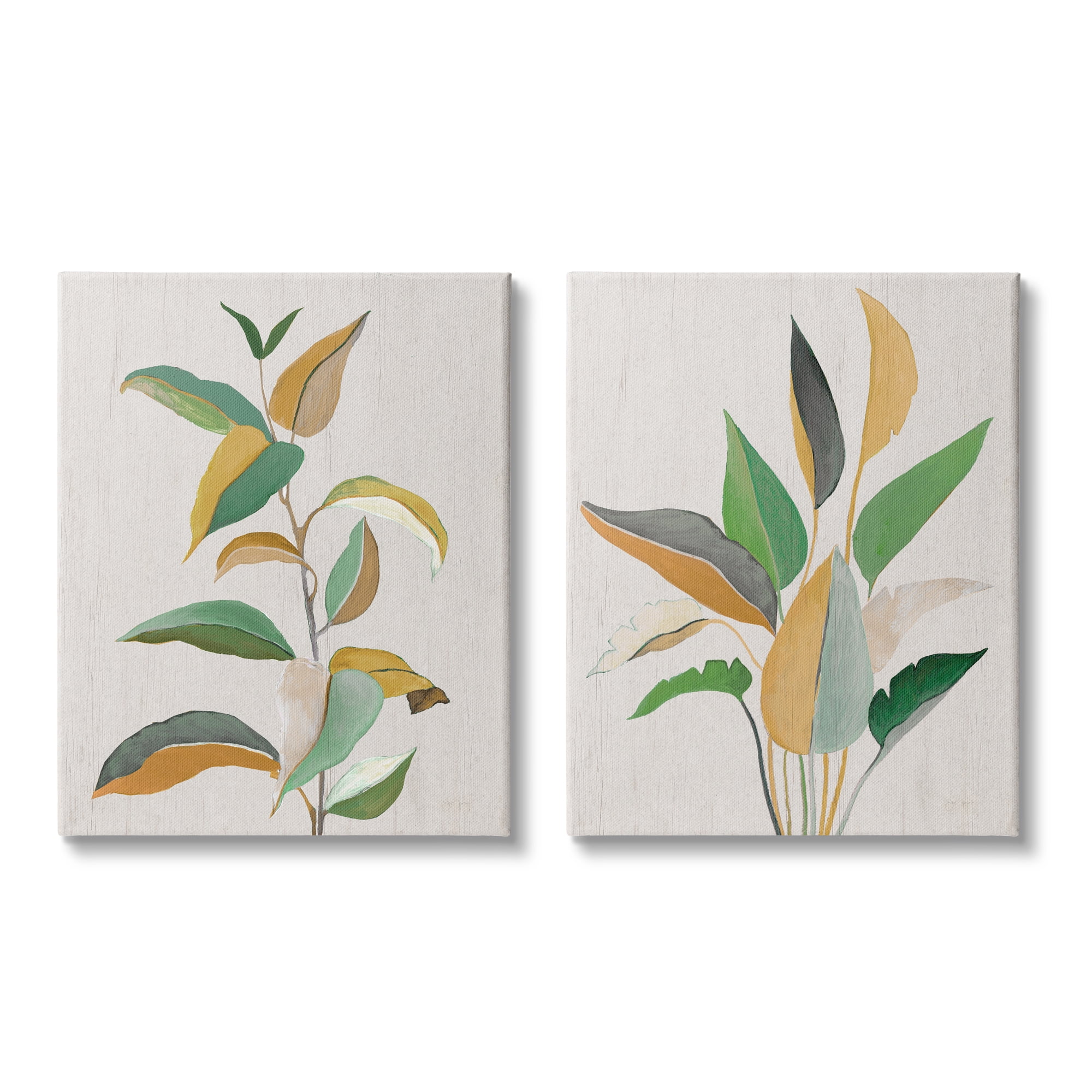 Stupell Industries Modern Split Plant Leaves Botanical & Floral Painting Gallery Wrapped Canvas Art Print Wall Art, 24 x 30, Set of 2