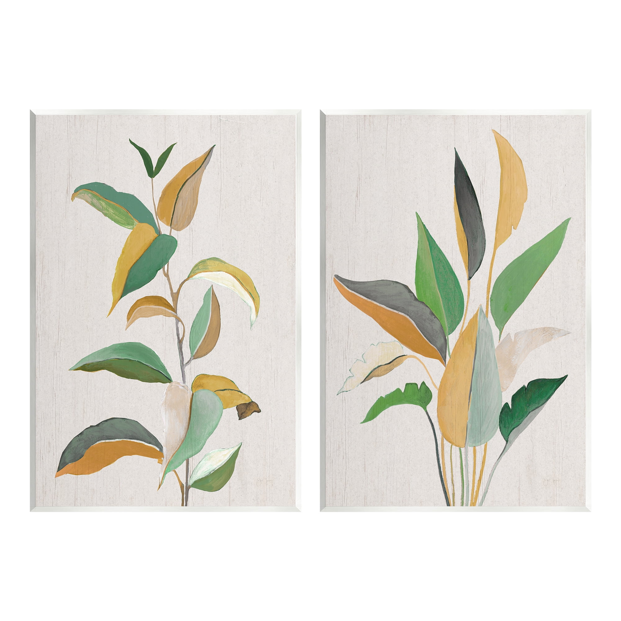Stupell Industries Modern Split Plant Leaves Botanical & Floral Painting Unframed Art Print Wall Art, 13 x 19, Set of 2