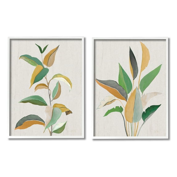 Stupell Industries Modern Split Plant Leaves Botanical & Floral Painting White Framed Art Print Wall Art, 24 x 30, Set of 2