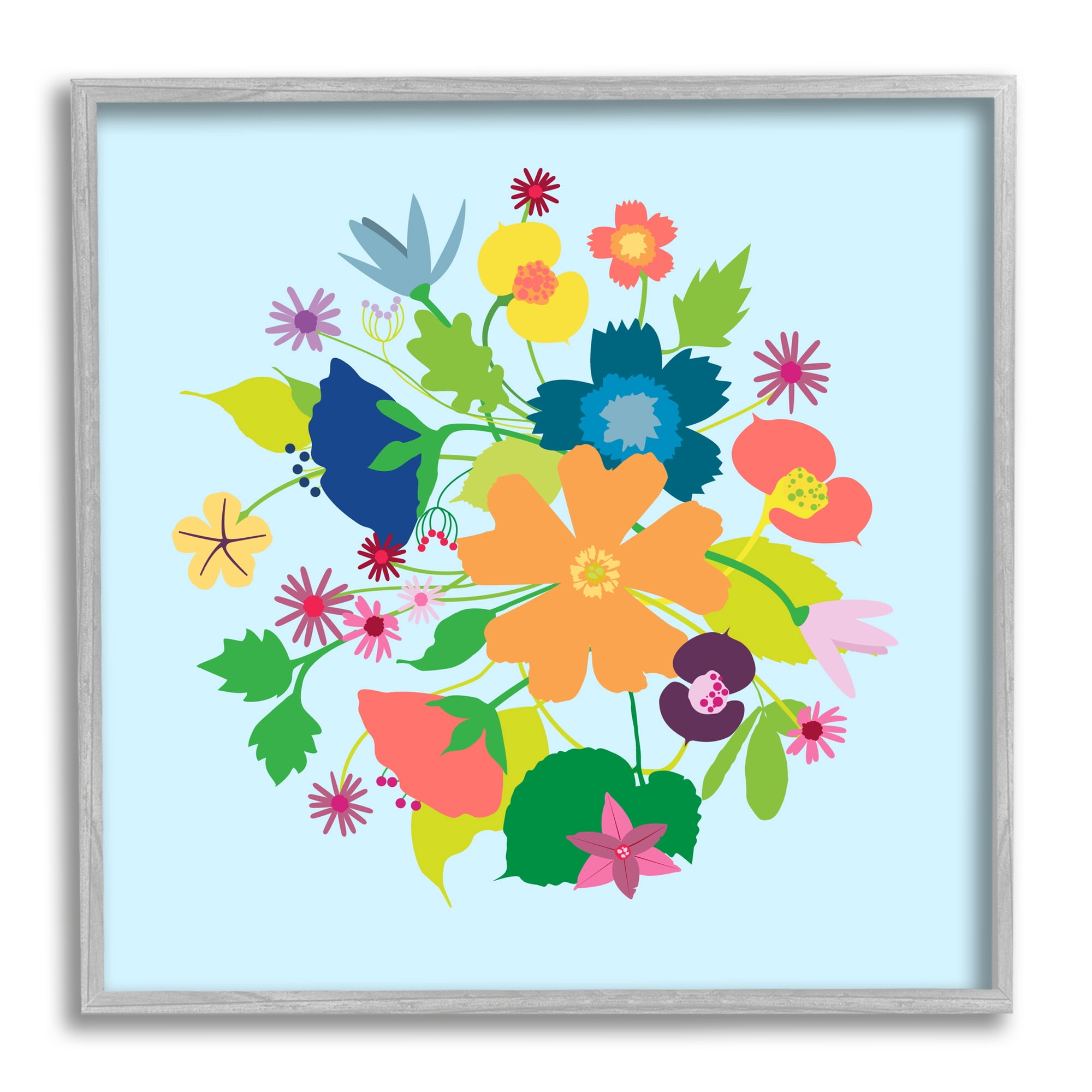 Stupell Industries Modern Spring Petals Botanical & Floral Painting Gray Framed Art Print Wall Art, 24 x 24