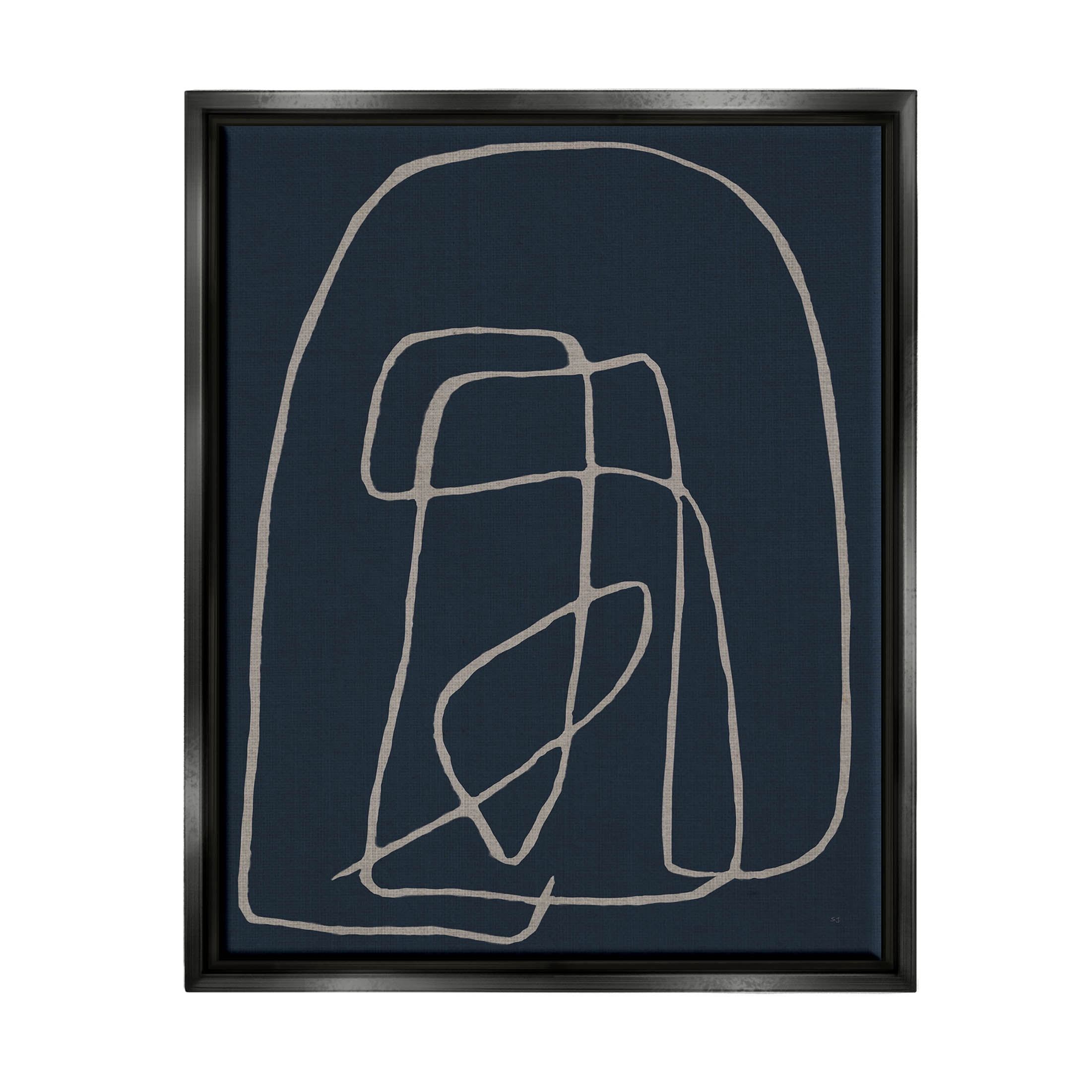 Stupell Industries Modern Squiggle Line Form Graphic Art Jet Black Floating Framed Canvas Print Wall Art, Design by Susan Jill