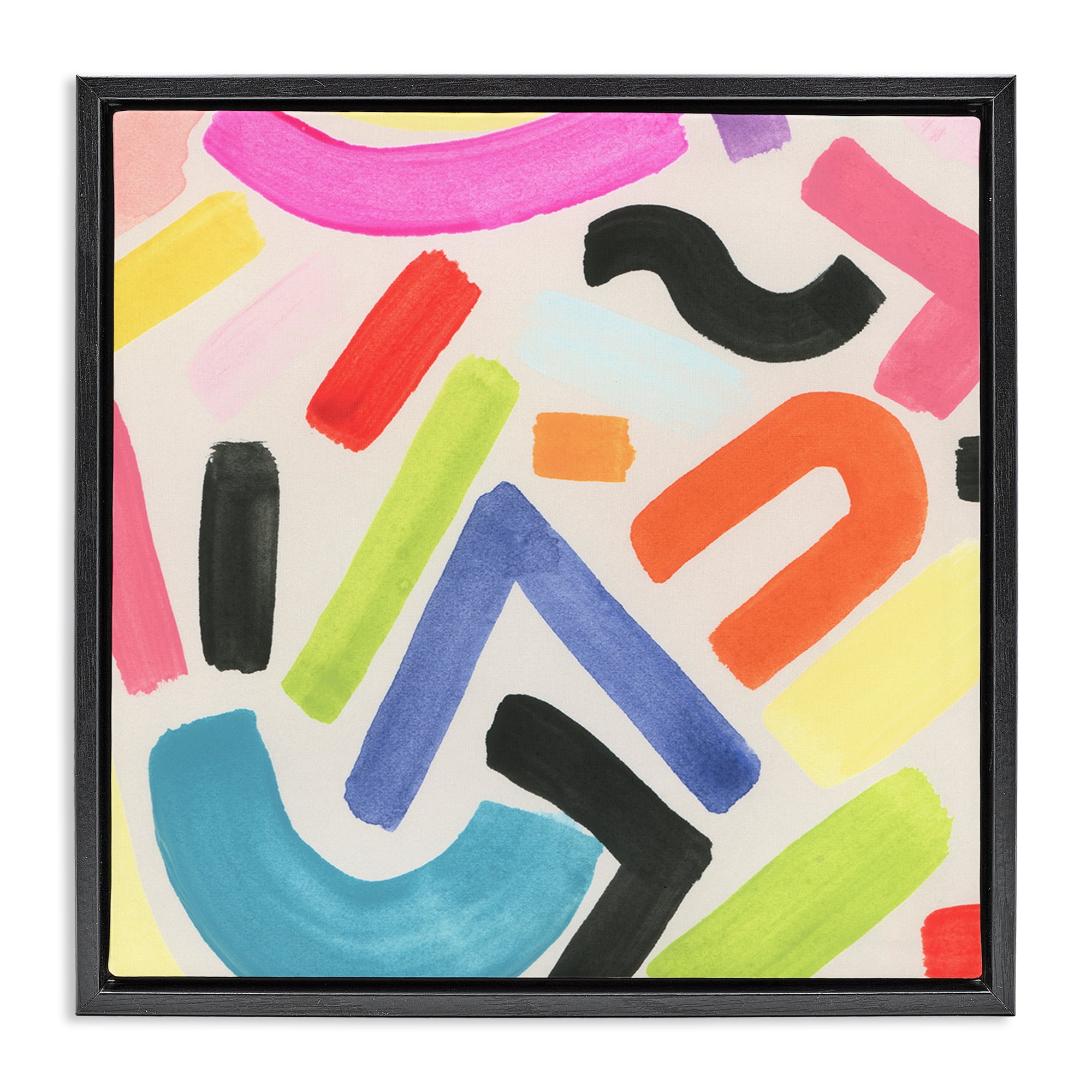 Stupell Industries Modern Squiggle Shapes Abstract Painting Black Floater Framed Canvas Art Print Wall Art, 18 x 18
