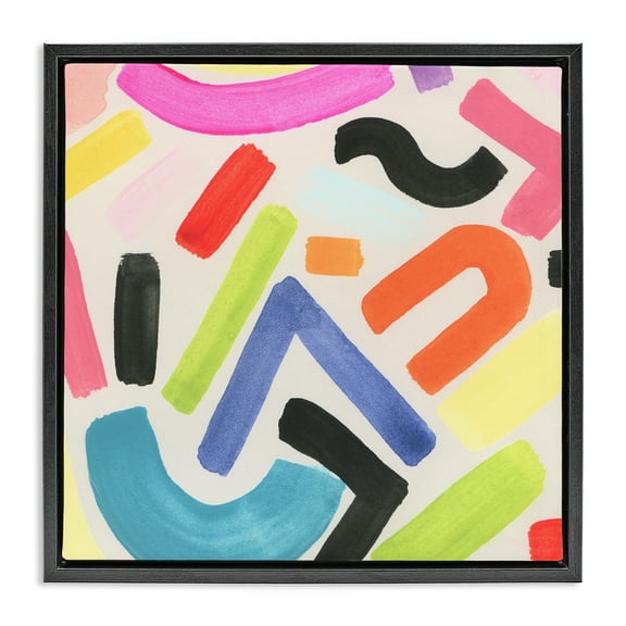Stupell Industries Modern Squiggle Shapes Abstract Painting Black Floater Framed Canvas Art Print Wall Art, 18 x 18