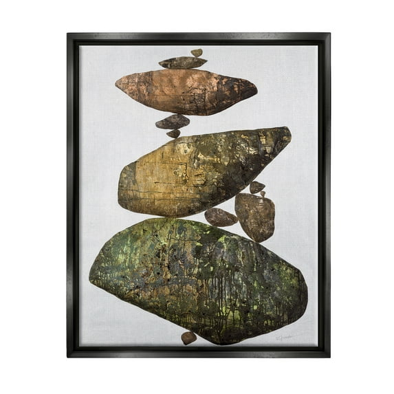 Stupell Industries Modern Stacked Rocks Nature Nature Painting Black Floater Framed Art Print Wall Art, 25 x 31