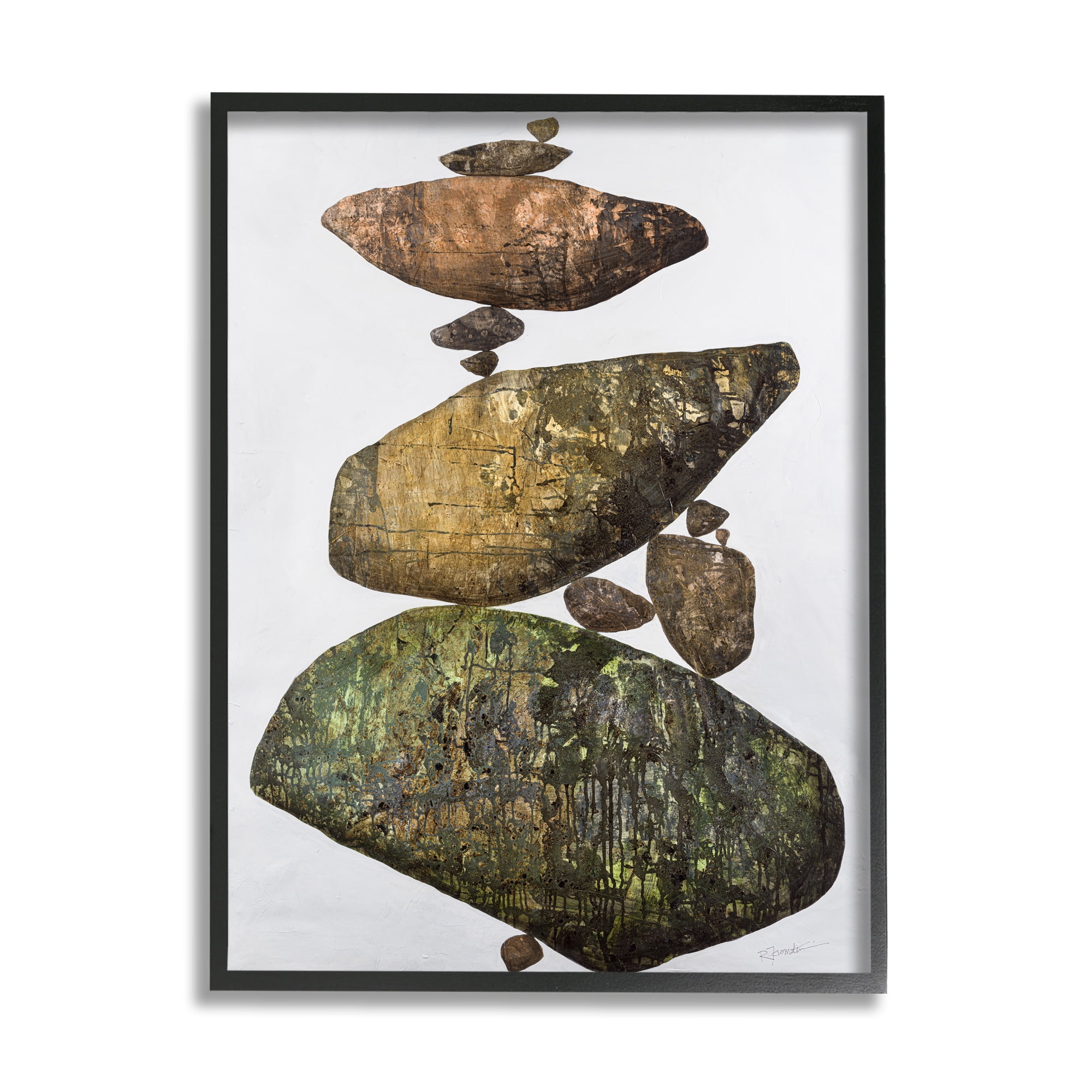 Stupell Industries Modern Stacked Rocks Nature Nature Painting Black Framed Art Print Wall Art, 16 x 20